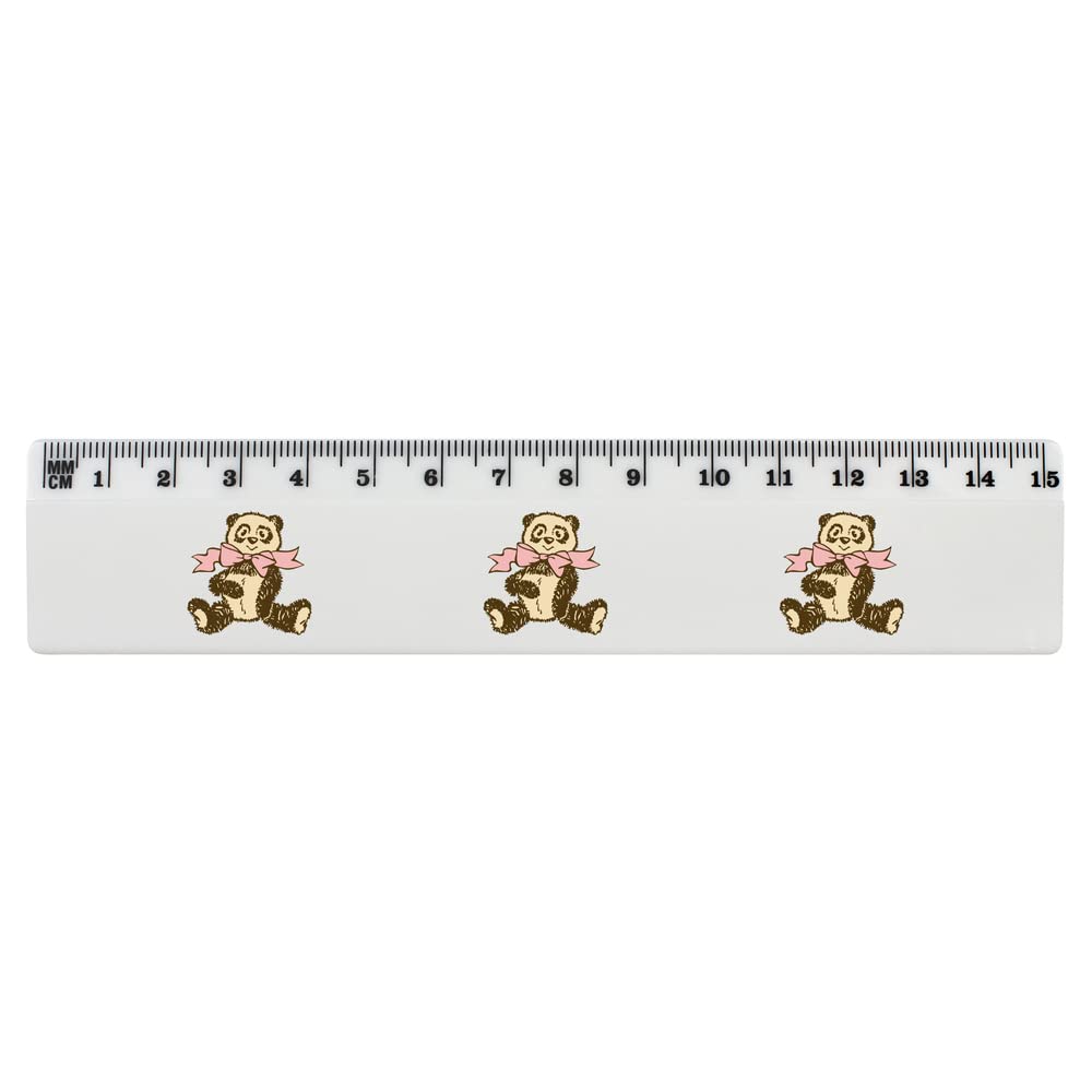 Azeeda 6 Inch White Plastic Ruler with Bow Tie Teddy Bear Design - Perfect for School, Office, and Craft Projects (RL00067273)