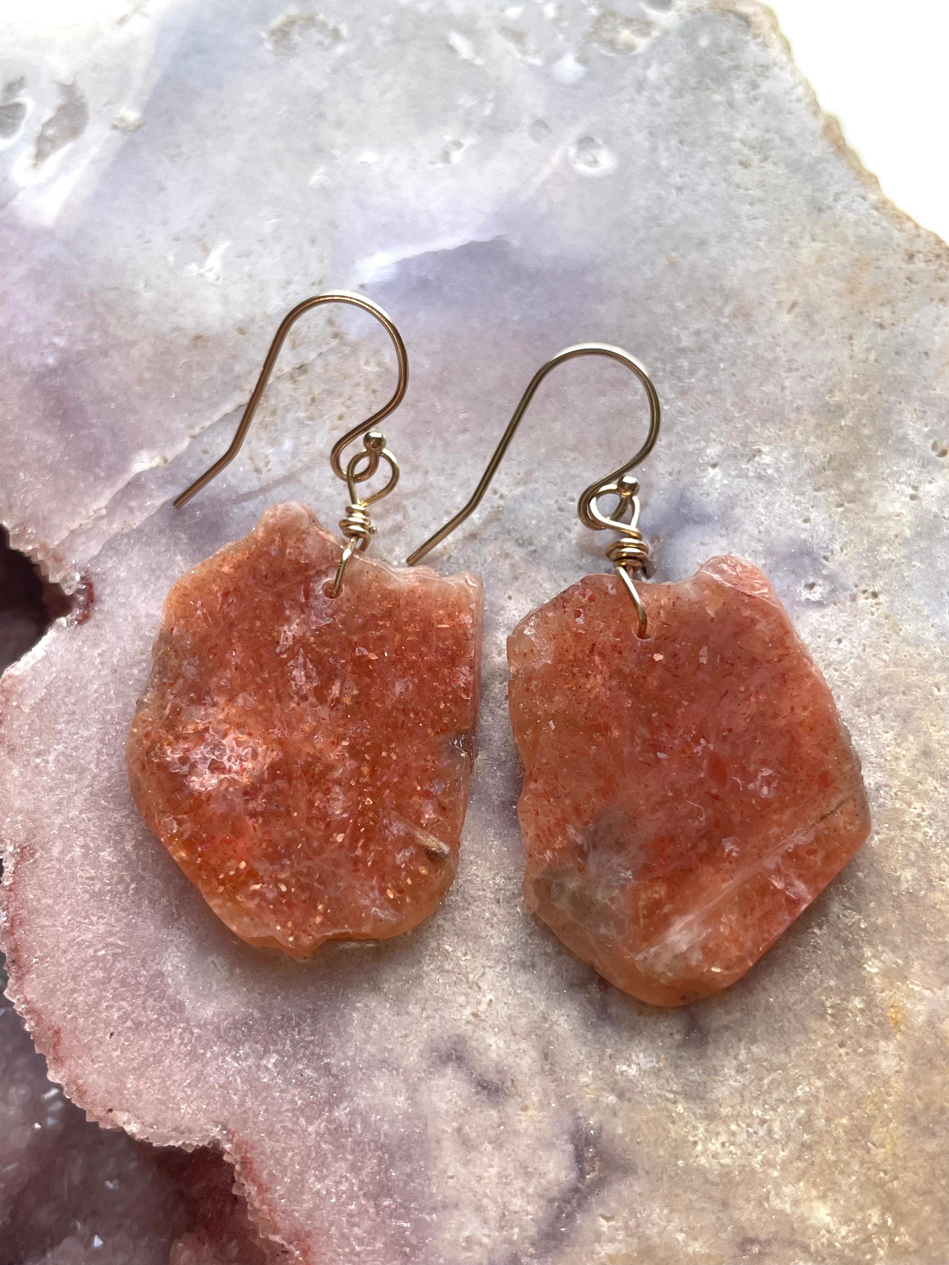 Orange Sunstone Gold Filled Crystal Gemstone Earrings for Women | Healing Stone Jewelry | Perfect for Everyday Wear, Meditation & Gift Giving
