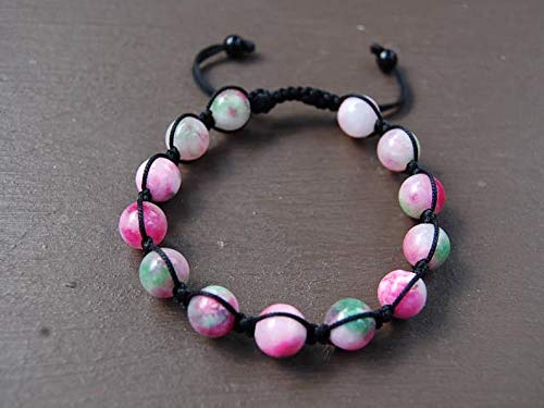 Precious-GEMS Jewelry Jade Bracelet - 10mm Colorful Gemstone Beads Shamballa Yoga Meditation Bracelet for Men & Women - Handmade Ethnic Beaded Gift for Spiritual Healing & Relaxation