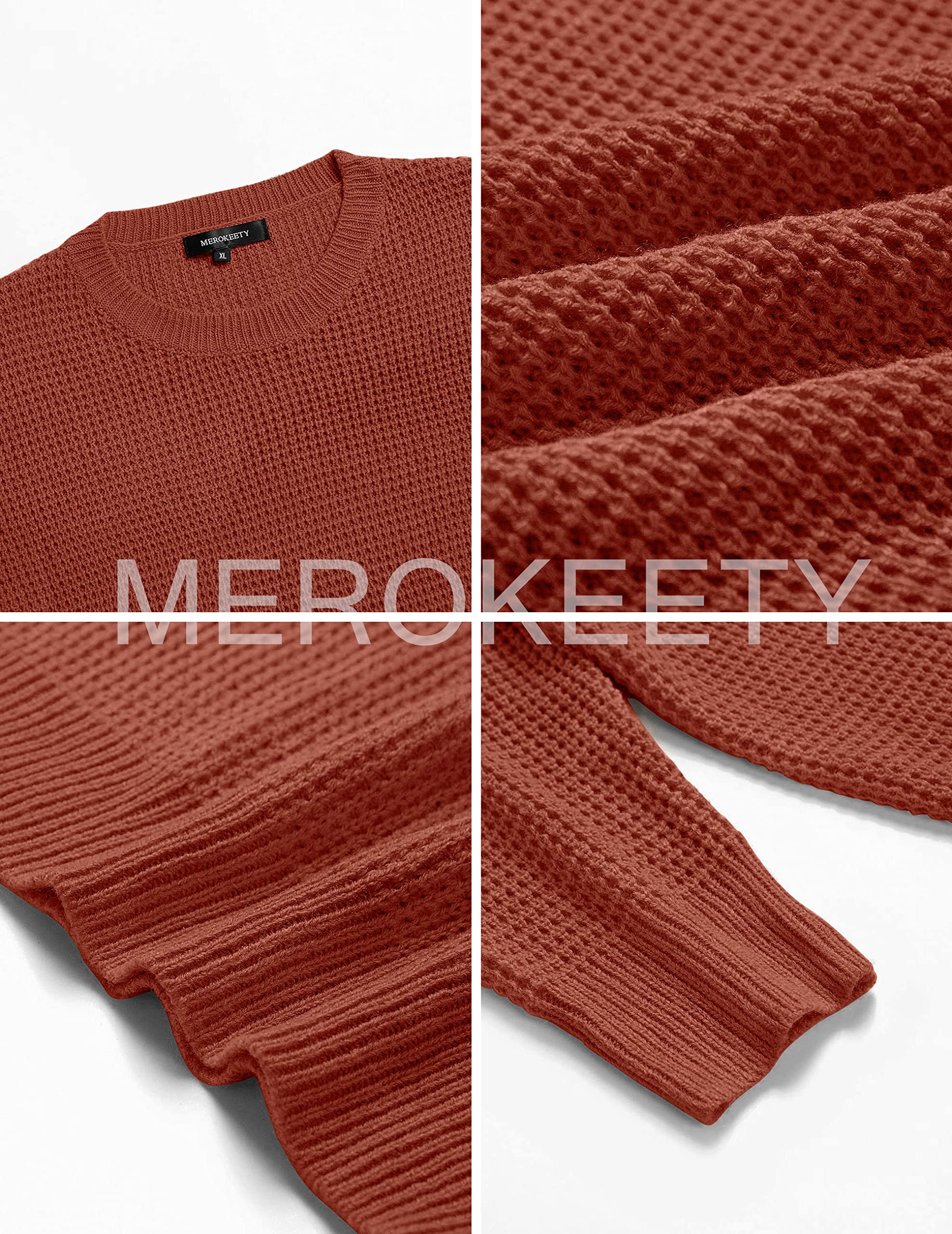 MEROKEETY Women's 2024 Long Sleeve Waffle Knit Sweater - Crew Neck Solid Color Pullover Jumper Tops for Women | Cozy Fall Winter Casual Wear, Office Outfits & Weekend Layering