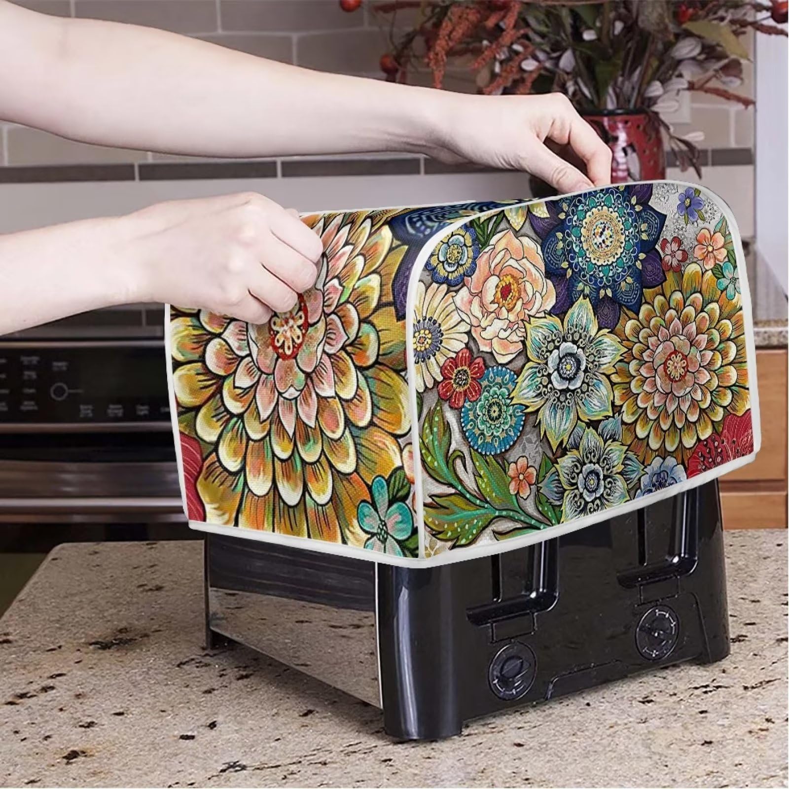 4-Slice Mandala Floral Toaster Cover - Dustproof Kitchen Appliance Protector for Bread Makers | Elegant Home Decor & Perfect Gift for Women | Ideal for Kitchens, Dining Rooms & Housewarming Presents