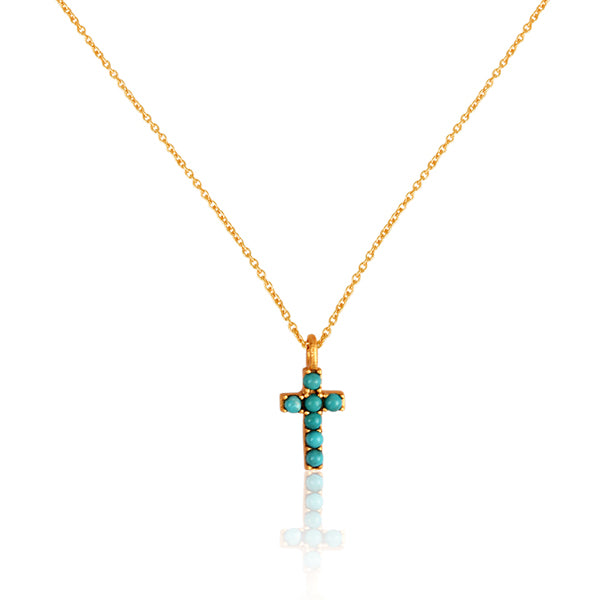 Elegant Turquoise Cross Necklace for Women - Dainty Pendant Jewelry Gift for Her - Perfect for Church, Weddings & Everyday Wear