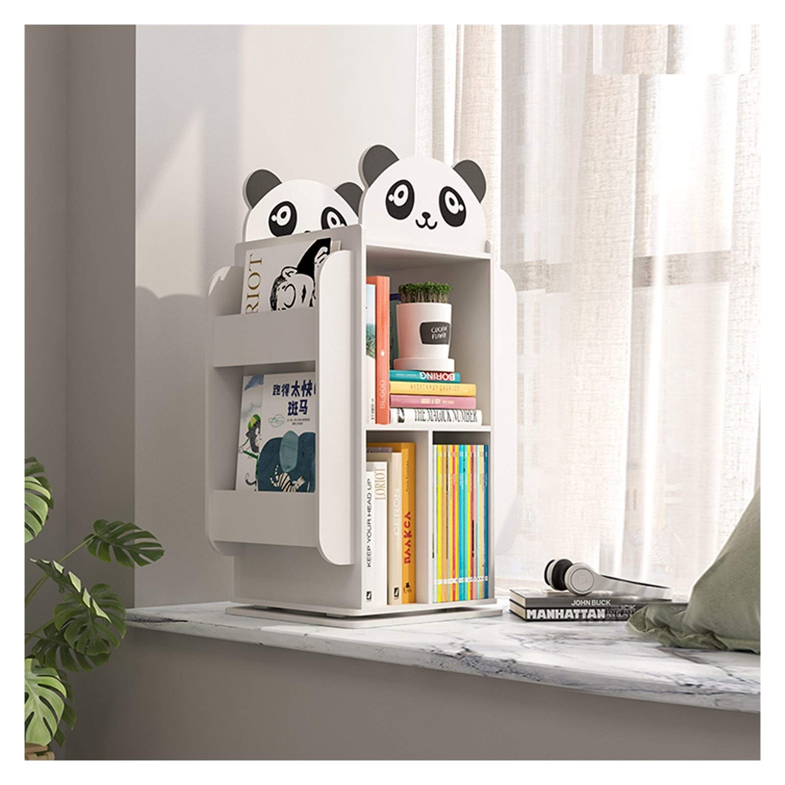 Rotatable Wooden Kids Bookcase - White Children's Bookshelf with Storage for Picture Books | Space-Saving Nursery Bookshelf for Bedroom, Playroom & Classroom Organization