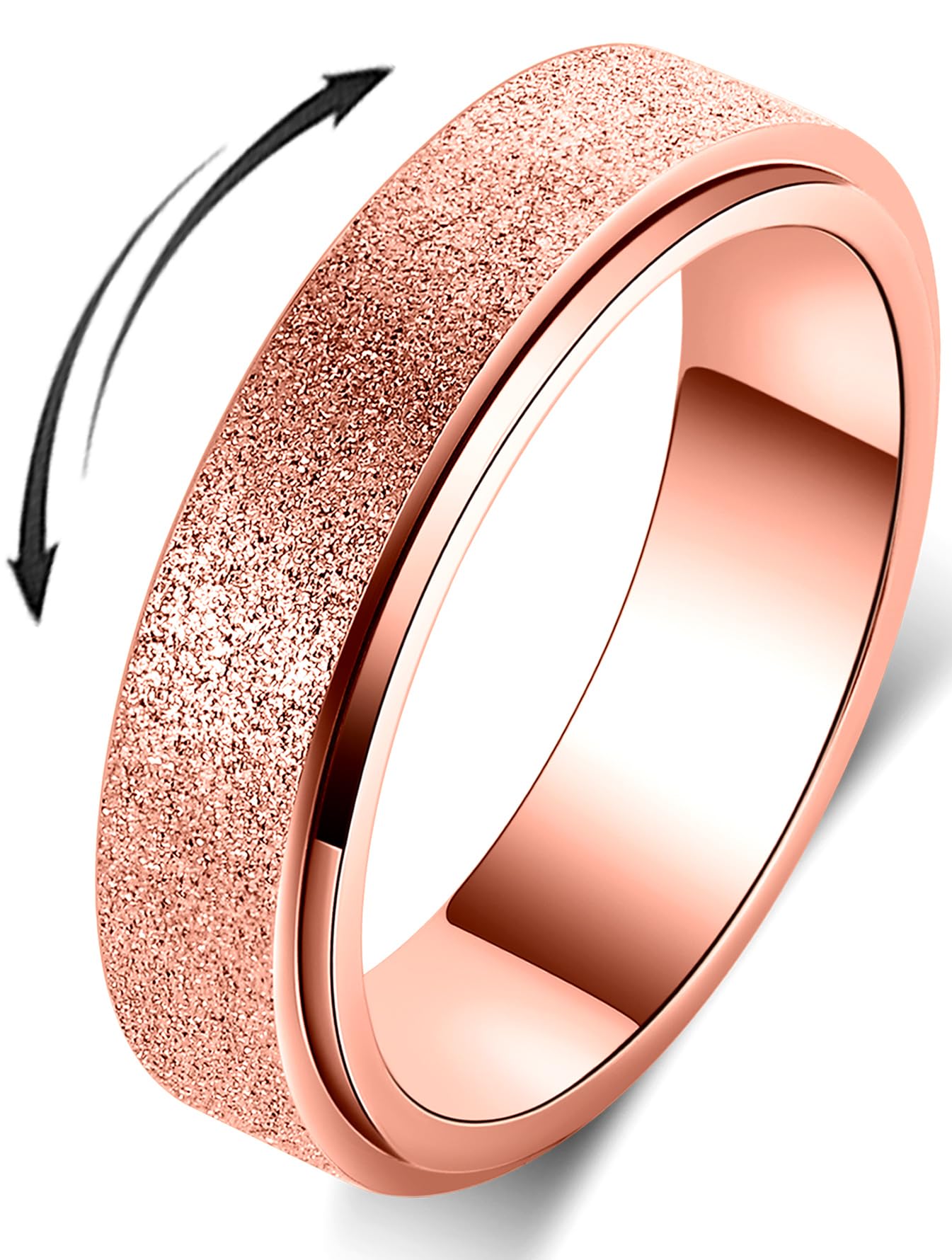 Anxiety Relief Fidget Spinner Ring for Women & Men - Titanium Stainless Steel Stress Ring with Spinning Beads (Size 6-12, 6MM Width) in 5 Colors: Rose Gold, Rainbow, Silver, Black, Blue - Perfect for ADHD, Anxiety & Focus at Work/School