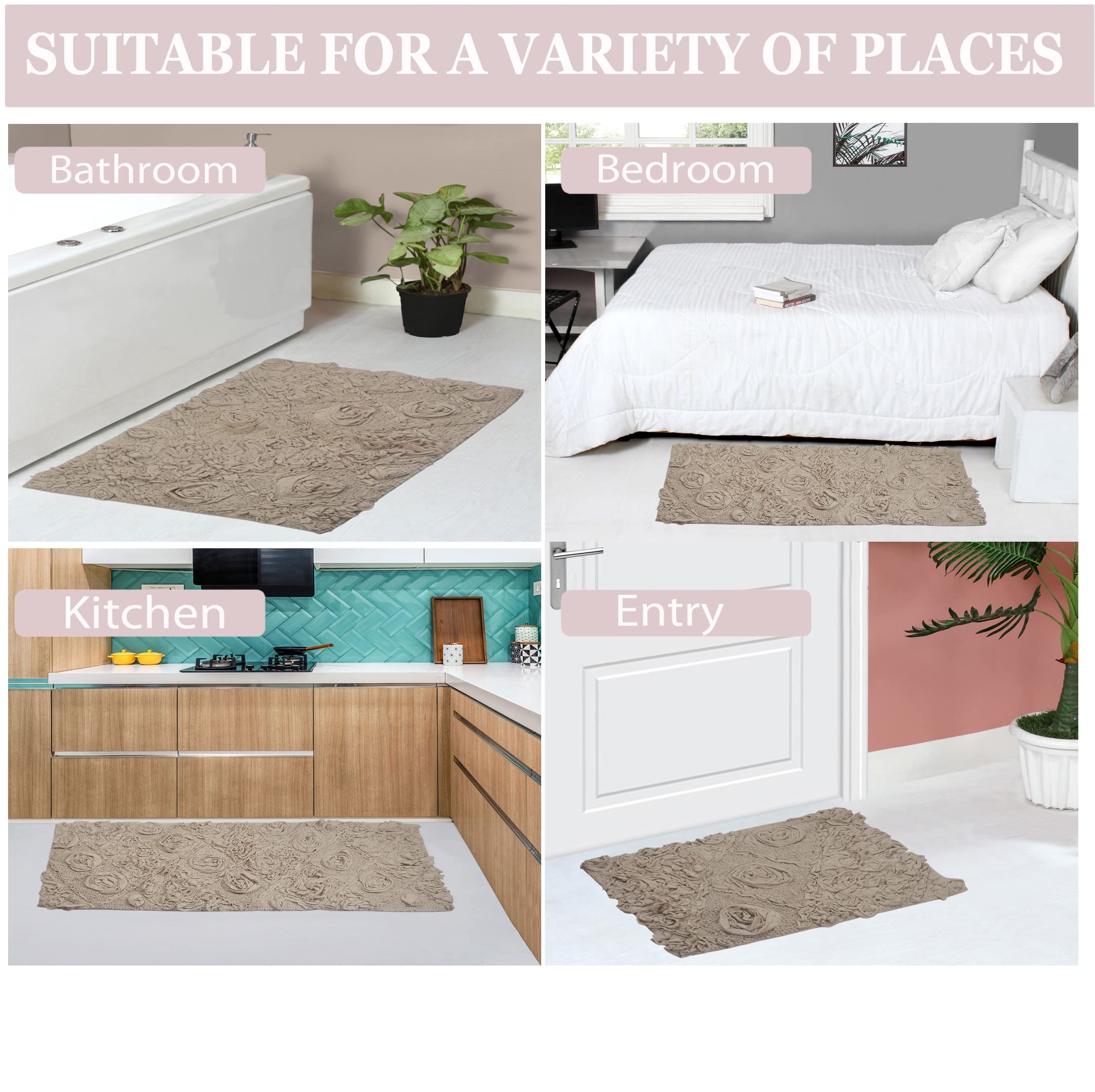 Home Weavers Modesto 100% Cotton 5-Piece Bath Rug Set - Ultra Soft, Absorbent & Washable Non-Slip Bathroom Mats for Shower, Tub & Vanity Areas - Includes Contour & Linen Bath Mats for Bathroom & Kitchen Floor Safety