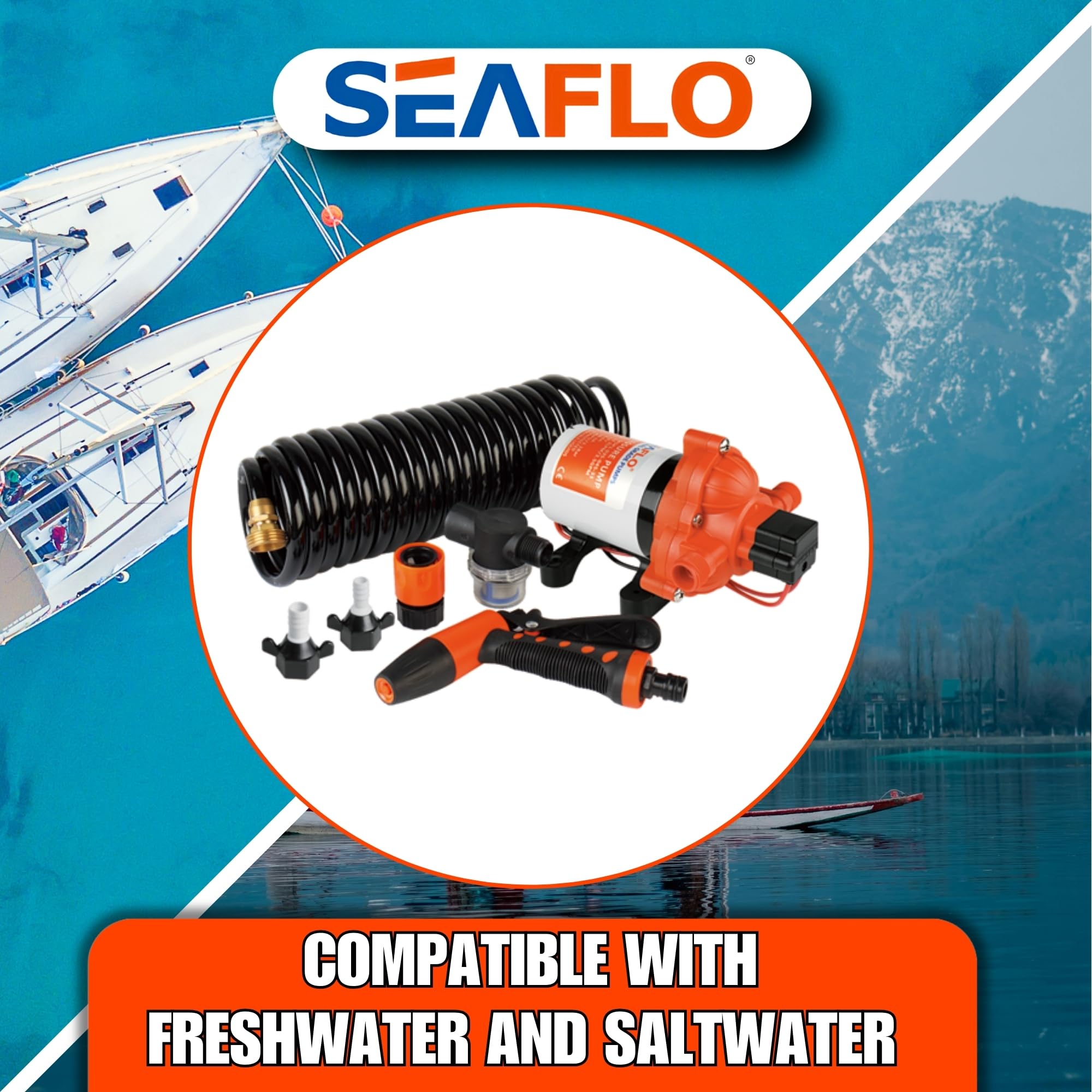 SEAFLO 33 Series Heavy Duty 12V DC Washdown Deck Wash Pump Kit - 3.0 GPM, 70 PSI with Pressure Switch for RV, Boat, Marine & Yacht | Freshwater & Saltwater Applications | Perfect for Deck Cleaning, Bilge Pumping & Water Transfer | 4-Year Warranty