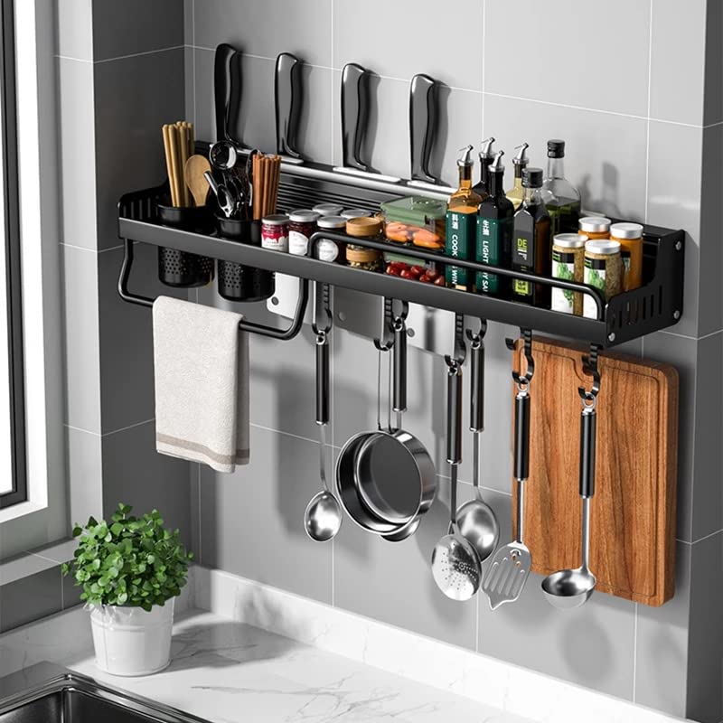 Stainless Steel Wall Mounted Spice Rack Organizer - 50CM 2 Cup Kitchen Storage Shelf for Spices, Utensils & Small Items - Space Saving Solution for Pantry, Cabinet & Countertop Organization