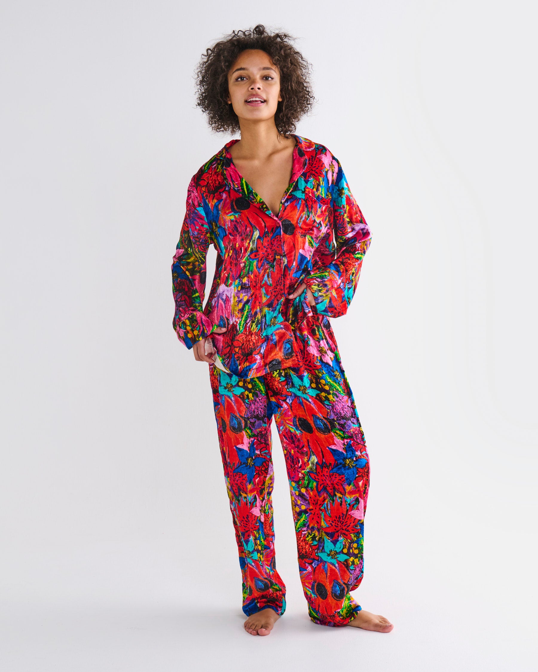 Kip&Co x Jenny Kee Growing The Peace Velvet Long Sleeve Pajama Set for Women - Soft & Comfortable Sleepwear for Cozy Nights, Loungewear, and Relaxation at Home