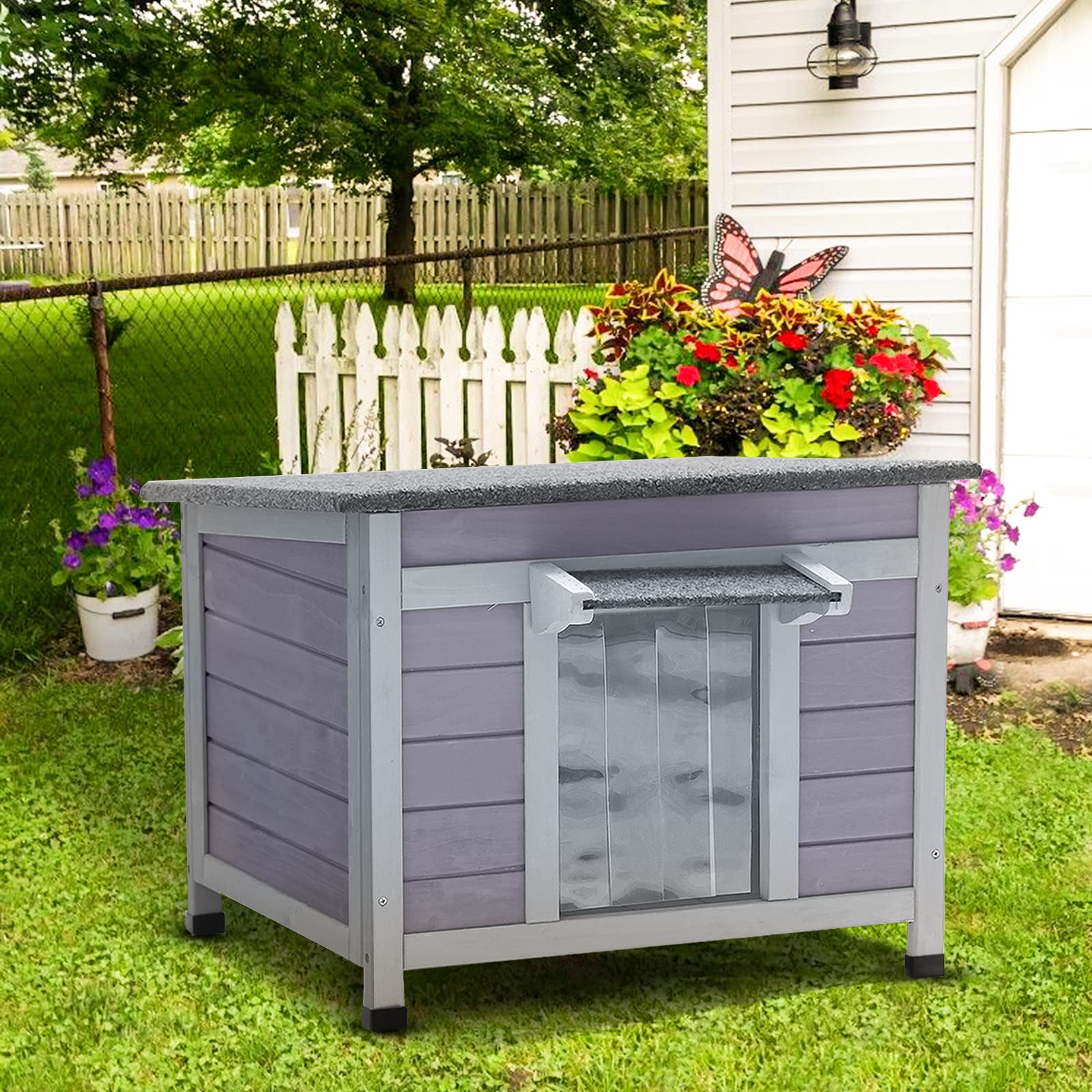 Premium Wooden Dog House for Small Dogs & Cats - Indoor & Outdoor Pet Kennel with PVC Door Flaps | Weatherproof Shelter for Backyard, Patio & Home Use