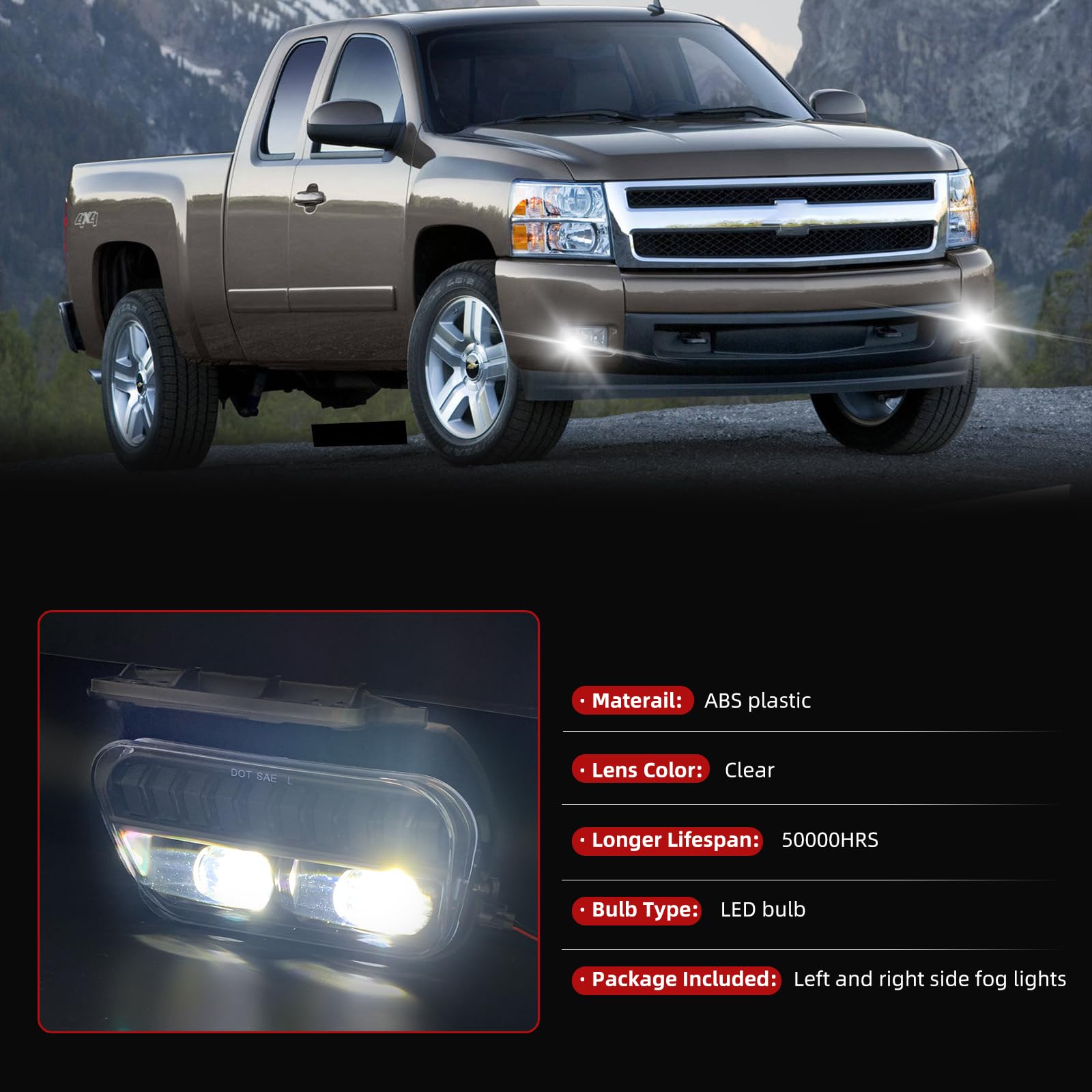 High-Performance LED Fog Lights for 2002-2007 Chevy Silverado & Avalanche - Durable Front Bumper Driving Lamps - Perfect for Night Driving, Off-Road Adventures & Inclement Weather Conditions