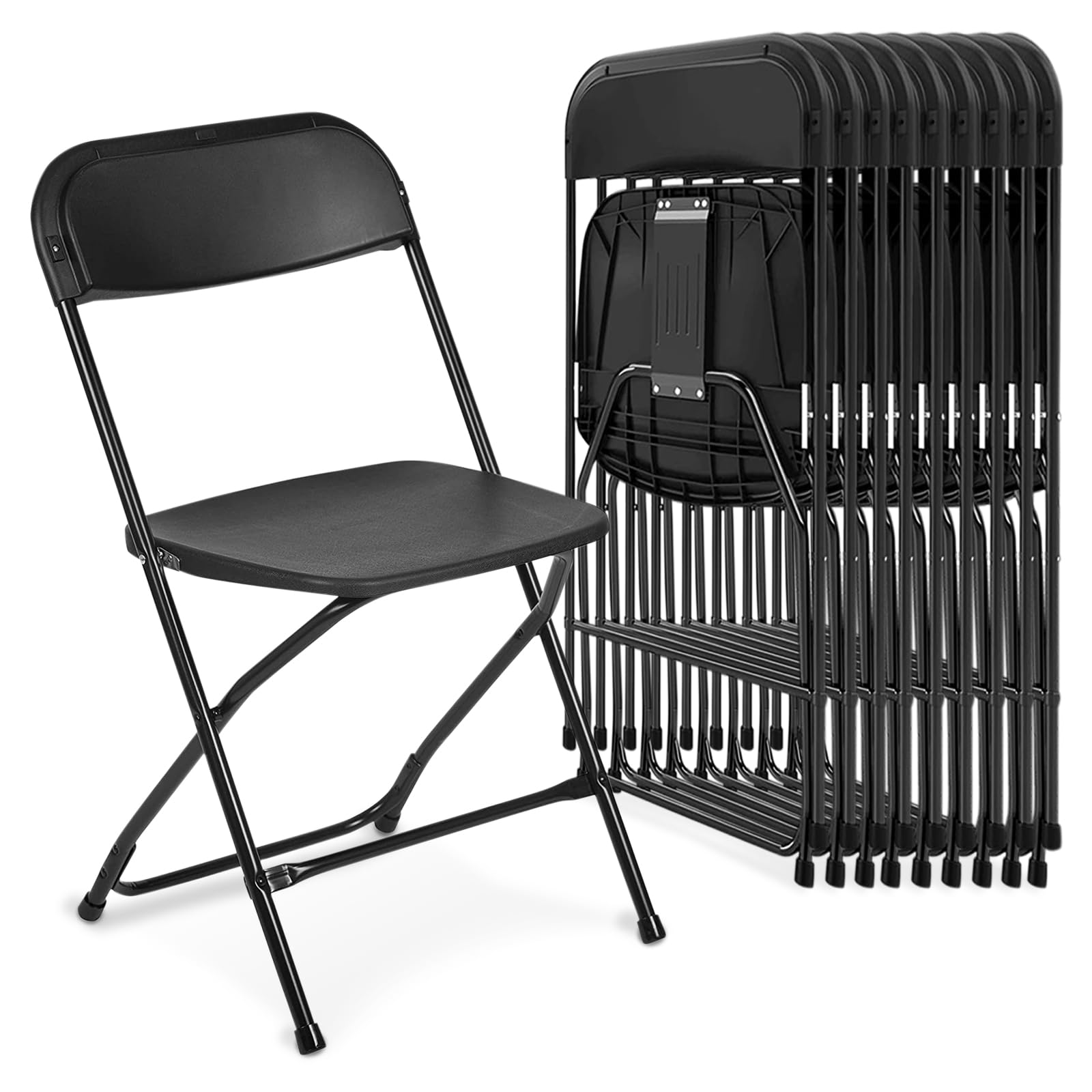 AJP Distributors 10-Pack Folding Chairs - Heavy Duty 650 lb Capacity, Stackable & Portable Event Chairs with Back Support for Indoor/Outdoor Use - Perfect for Weddings, Parties, Office Meetings, Picnics, Patio Dining & Garden Gatherings (Black)