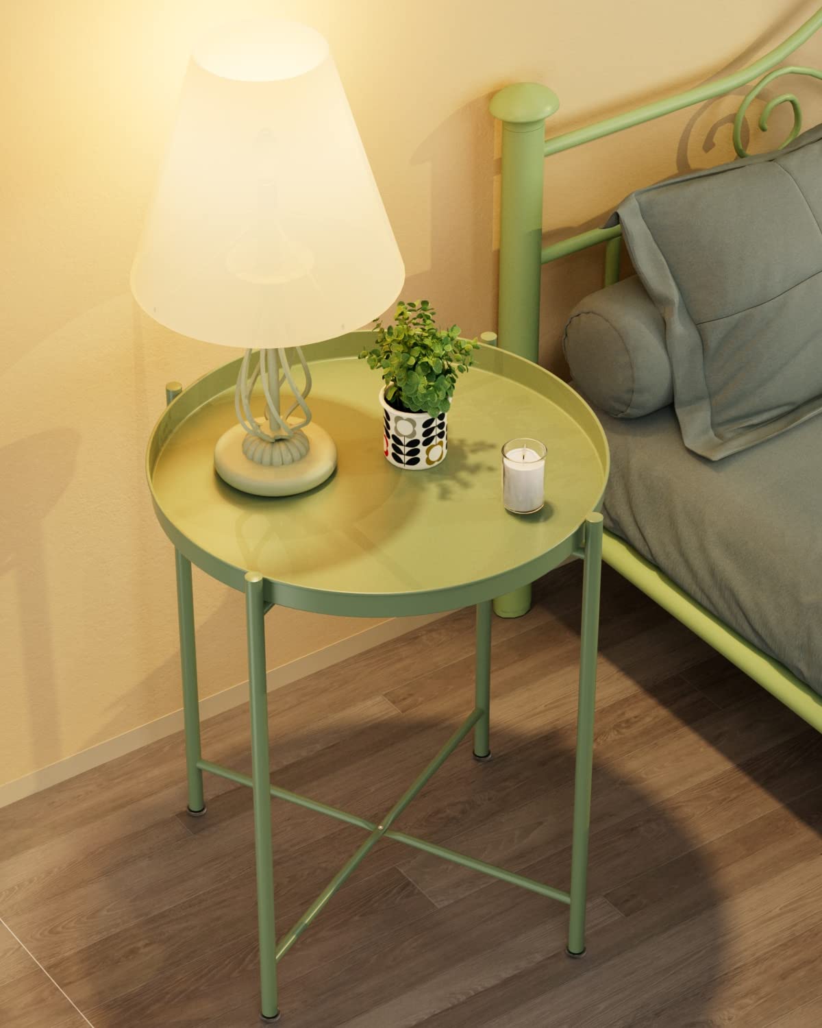 EKNITEY Small Side End Table - Metal Side Table with Removable Tray, Waterproof for Indoor & Outdoor Use - Perfect for Living Room, Bedroom, Balcony, Office, and Patio Decor