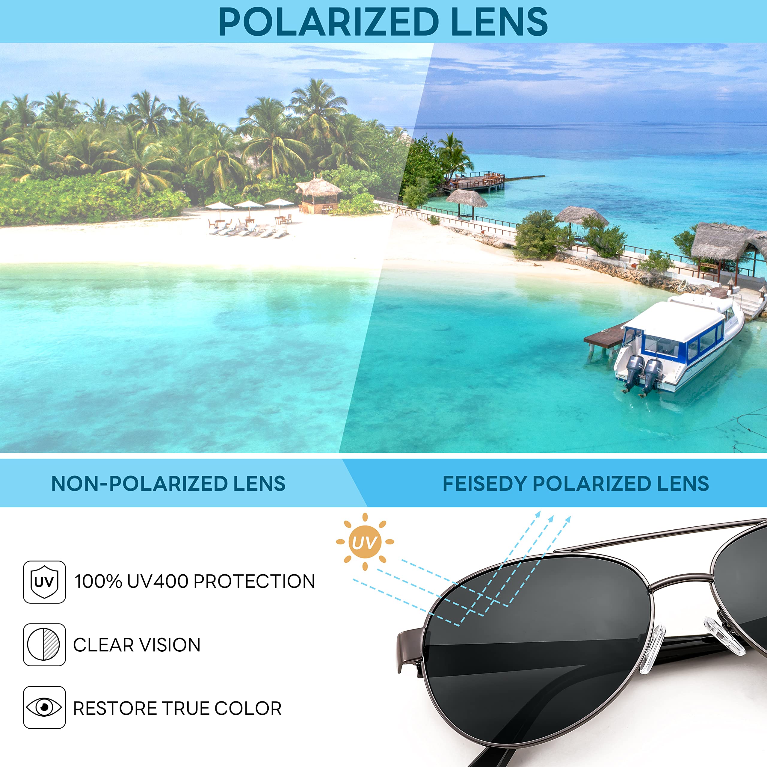 FEISEDY Classic Aviator Sunglasses for Women & Men - Polarized UV400 Protection Pilot Sunglasses for Driving, Fishing, Golf, Outdoor Activities - Style B4109