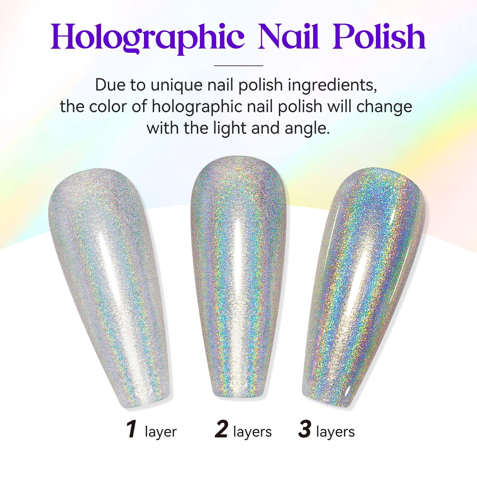 MIZHSE Holographic Nail Polish - Silver Glitter Nail Polish Fast Drying 15ml (0.5 fl oz) | High Gloss Shiny Oil-Based Chrome Nail Lacquer for Salon & Home Manicure | Perfect for Parties, Weddings & Special Occasions