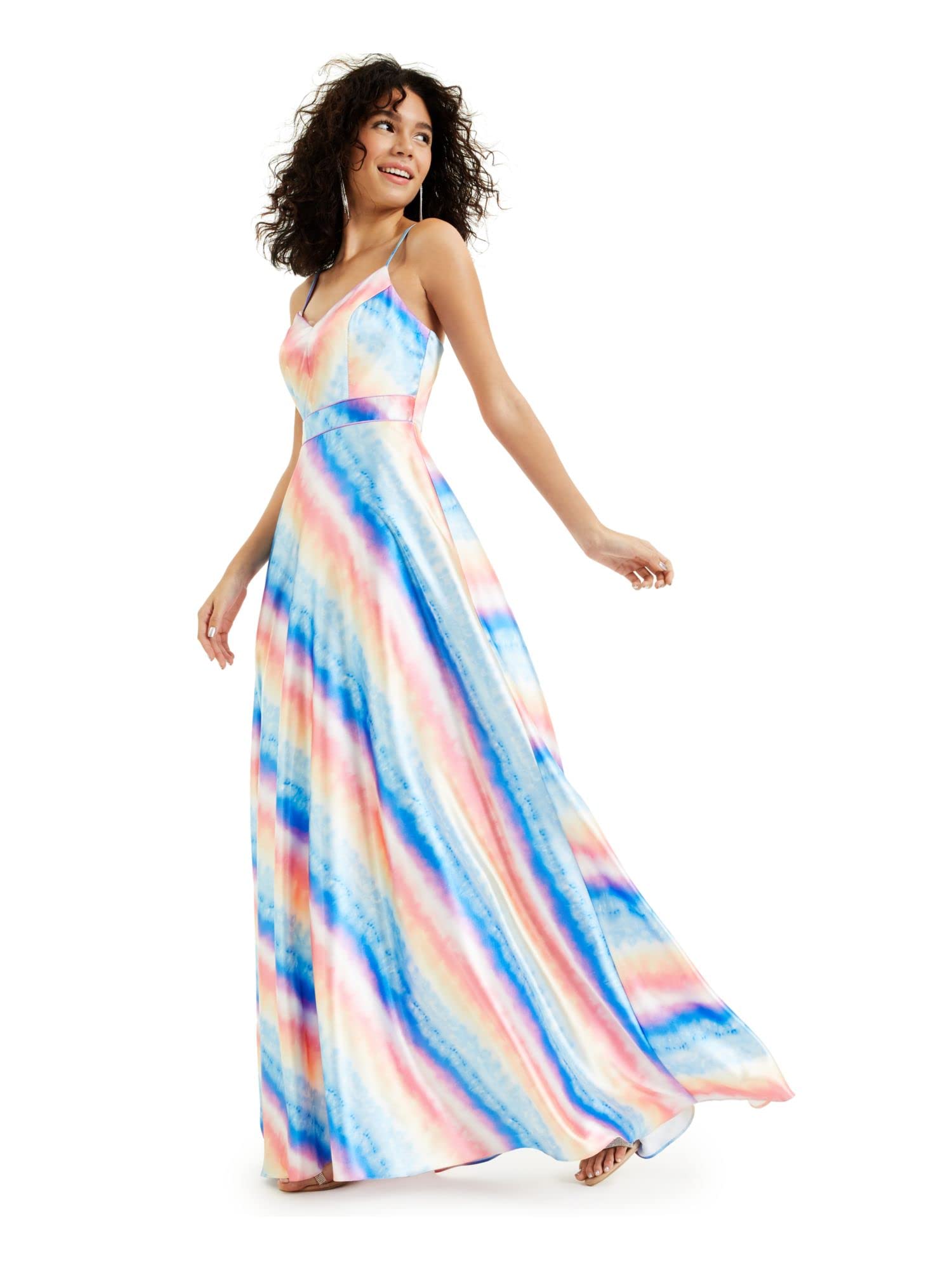 City Studio Women's Tie Dye Maxi Evening Dress - Boho Chic Long Flowy Gown in Multi-Colored Blue Shades | Perfect for Beach Weddings, Summer Parties & Formal Occasions