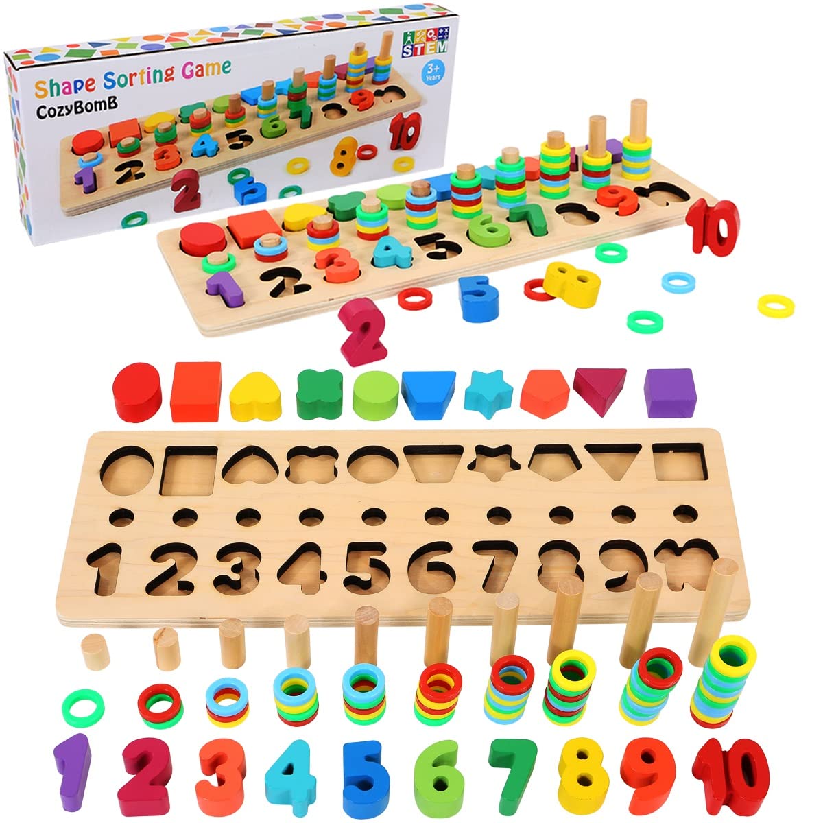 Montessori Wooden Toys for Kids - Number & Shape Stacker Game for Preschool Learning | Birthday & Christmas Gifts