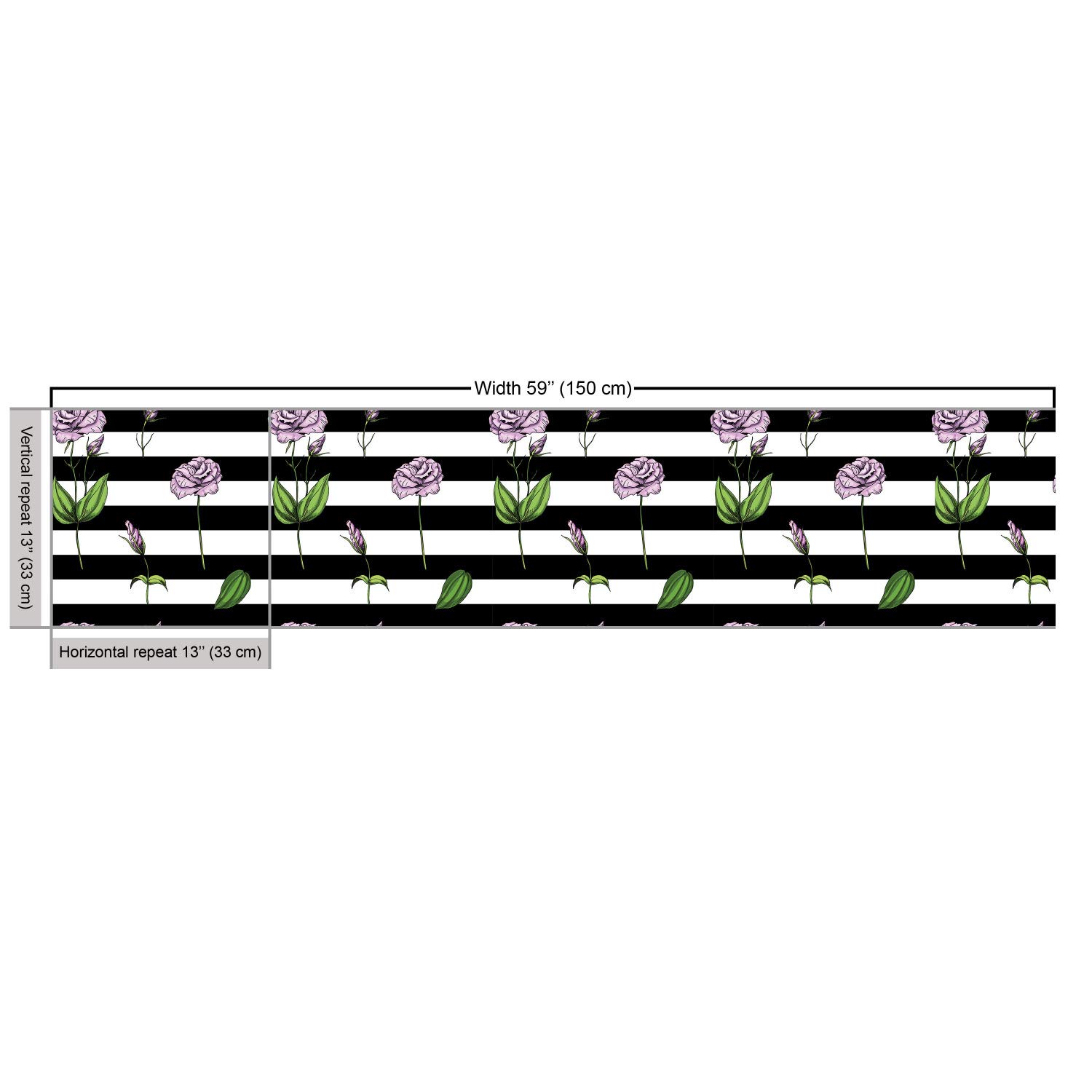 Ambesonne Rose Fabric by The Yard - Pink Floral Print on Black & White Striped Background | 3 Yards Upholstery Material for Sofa, Curtains & Home Decor | Perfect for DIY Projects, Crafting & Interior Design