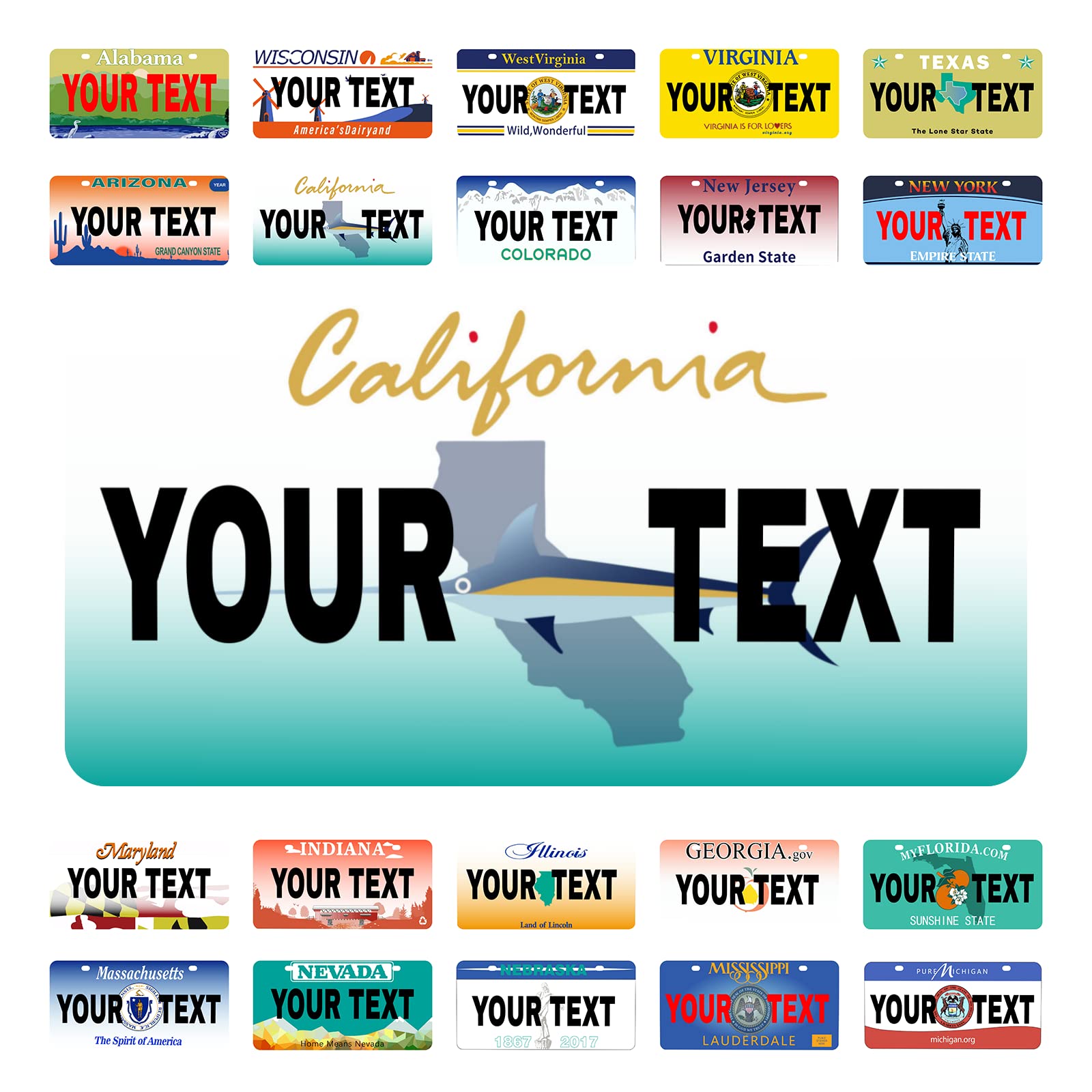 Custom California Mini License Plate 6x3 inch - Personalized Kids Toy Car, Bicycle, Scooter & Golf Cart Accessory - Perfect for Motorcycle, ATV & Room Decor