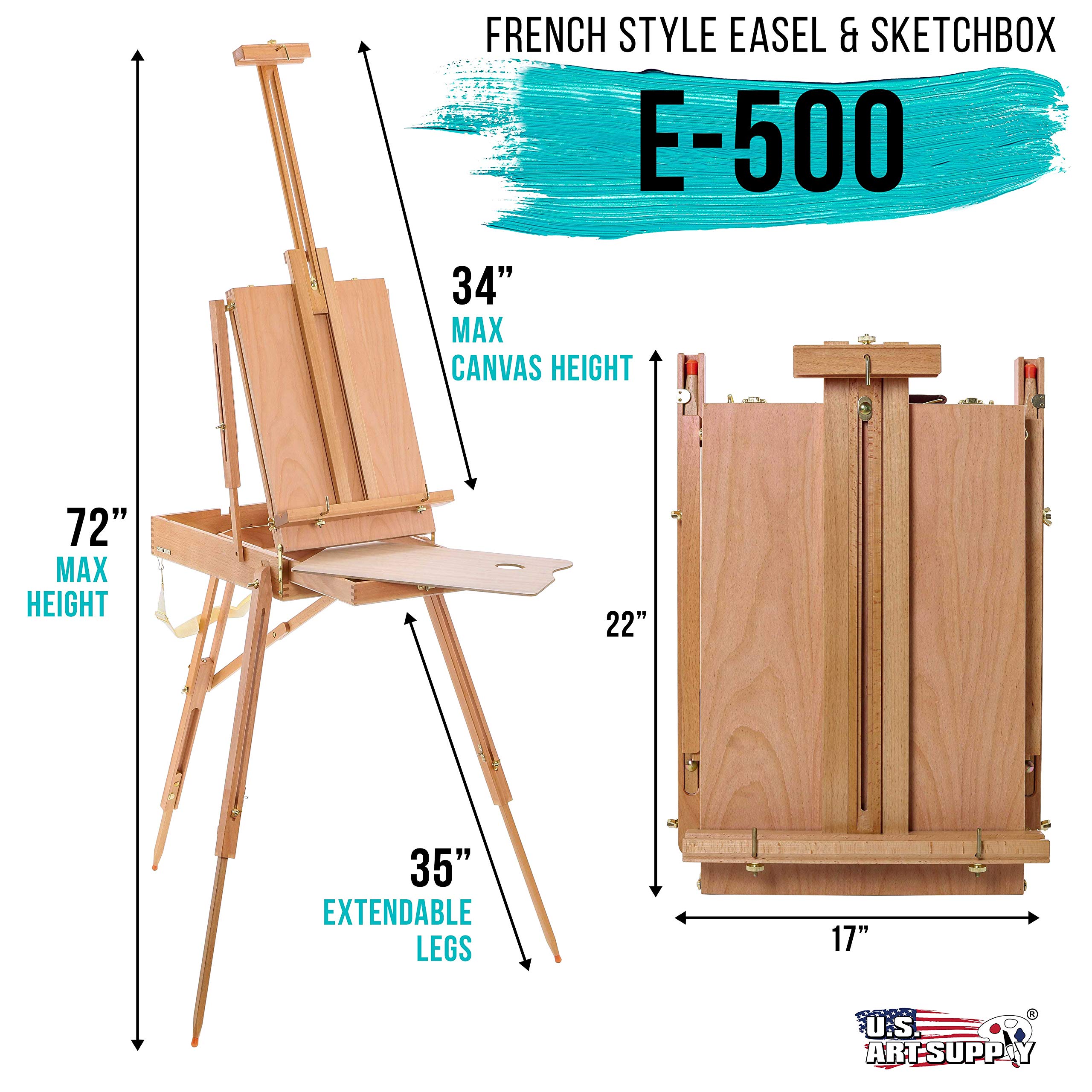 Premium Beechwood French Style Field & Studio Sketchbox Easel - Adjustable Wood Tripod Stand with Artist Drawer & Palette for Painting, Sketching, Display - Perfect for Outdoor Plein Air & Indoor Art Studio Use