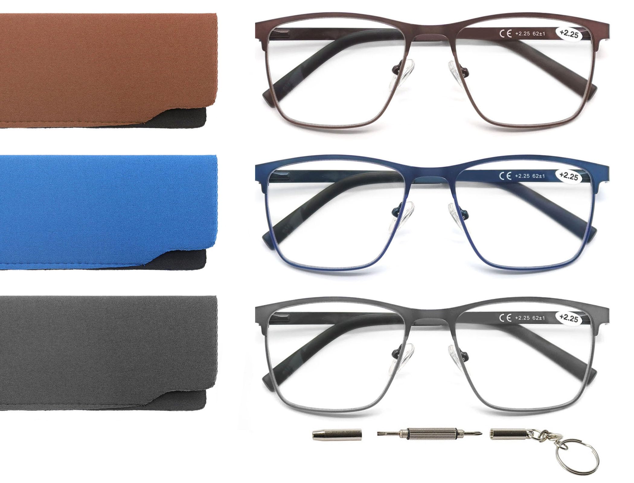 Blue Light Blocking Reading Glasses for Men & Women - Lightweight Metal Frame Readers with Anti-UV Protection (3 Pack) - Perfect for Computer Work, Reading & Screen Time