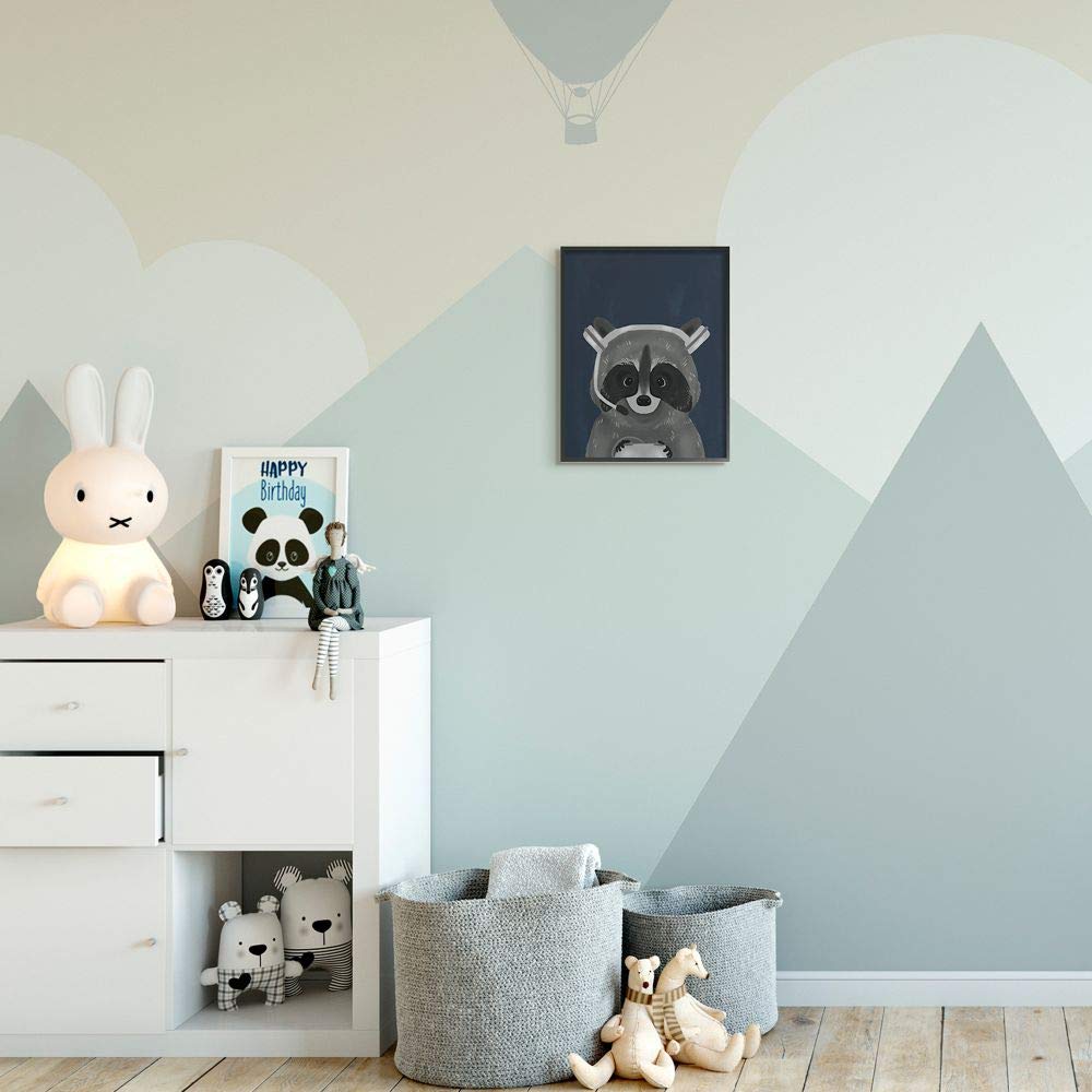 Stupell Industries Framed Wall Art - Raccoon with Gaming Headset in Blue & Grey, Designed by Daphne Polselli, 11