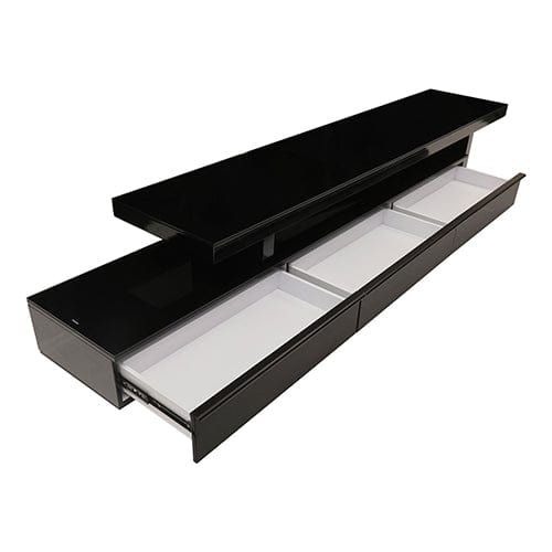 Black Glossy MDF TV Stand with 3 Storage Drawers - Extendable Entertainment Center for Living Room, Bedroom & Home Theater Setup