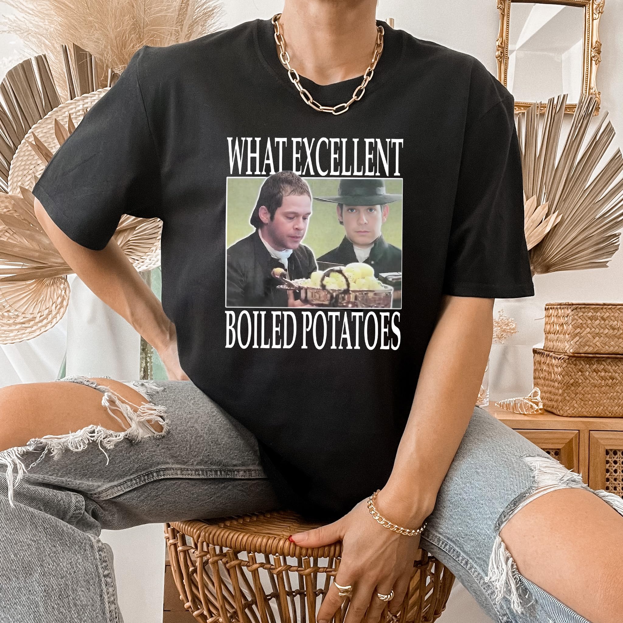Funny Pride and Prejudice Boiled Potatoes Meme T-Shirt - Fitzwilliam Darcy & Elizabeth Bennet Quote Tee - Perfect for Book Lovers, Jane Austen Fans & Comedy Gift