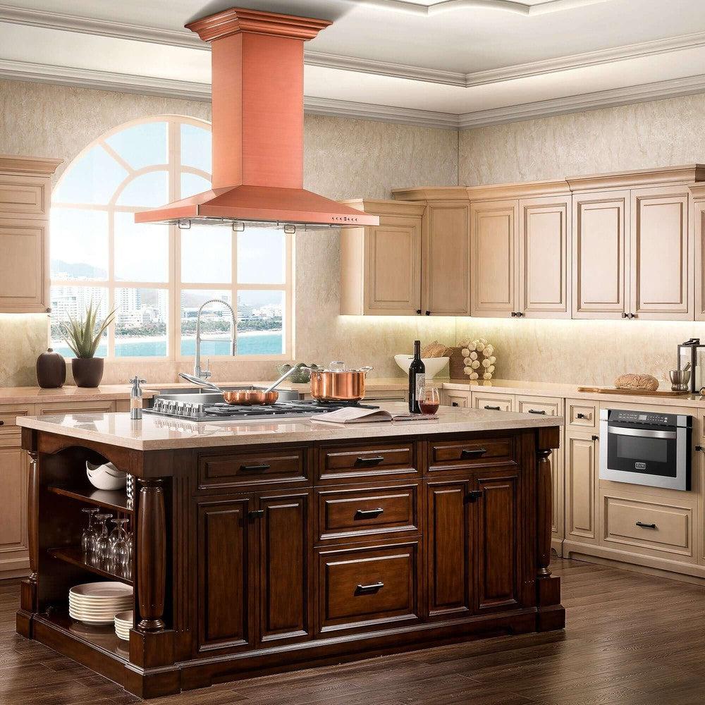 ZLINE 36 Inch Designer Series Copper Island Mount Range Hood (8KL3iC 36) - Premium Kitchen Ventilation for Modern Homes, Perfect for Open Concept Kitchens and Cooking Areas