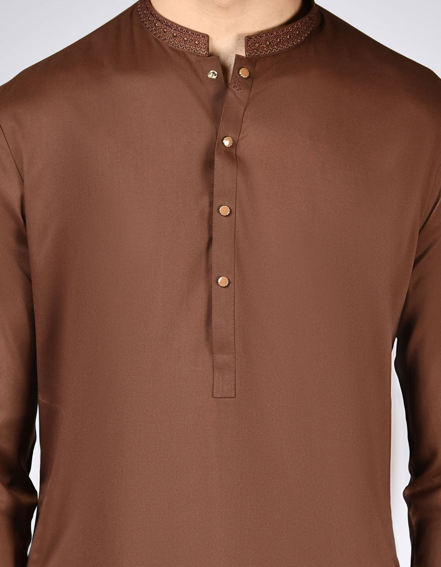 Elegant Blended Brown Shalwar Kameez by J. Junaid Jamshed - Premium Pakistani Traditional Outfit for Men - Perfect for Weddings, Eid & Special Occasions
