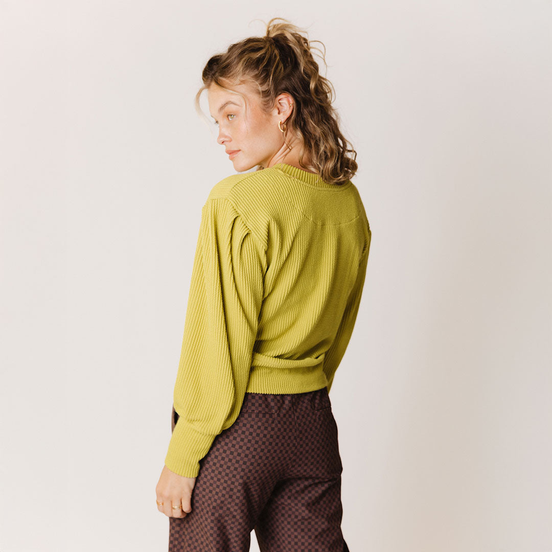 Serena Ribbed Knit Top for Women - Stylish Chartreuse Green Casual Shirt - Perfect for Everyday Wear, Office Outfits & Weekend Outings