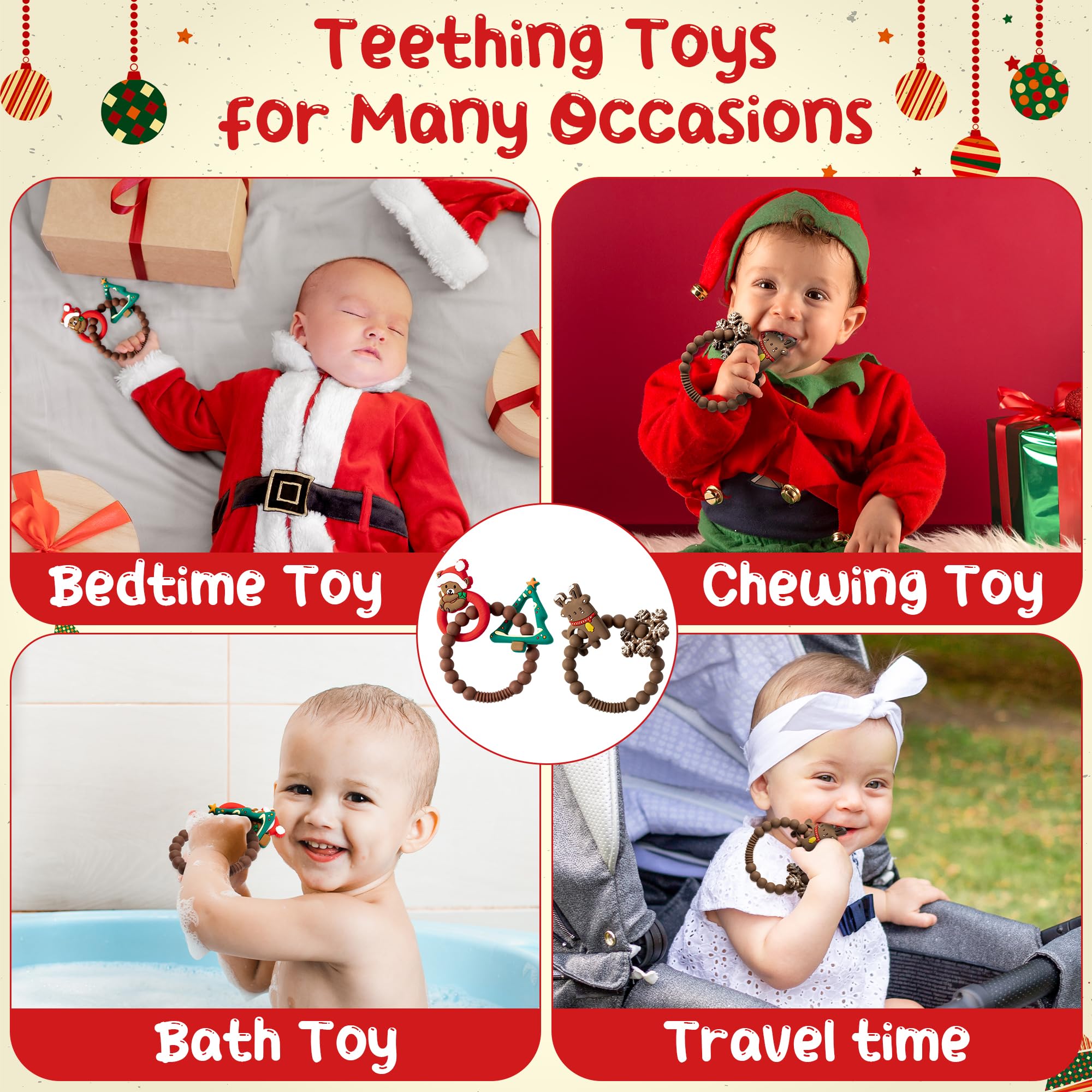 2Pcs Christmas Baby Silicone Teething Toys - Christmas Tree & Bear Teething Rings for Infants, Soft Chew Toys for Toddlers, Holiday Teethers for Boys & Girls | Perfect for Holiday Gifts, Baby Showers & First Christmas Celebrations