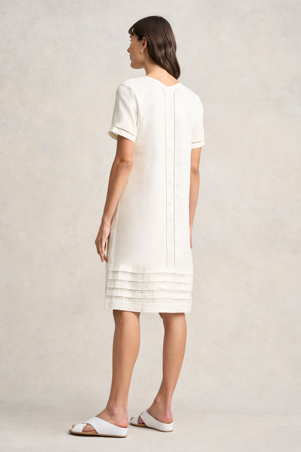 Elegant Ladder Trim Linen Dress in Chalk - Perfect for Summer Weddings, Beach Vacations & Casual Outings