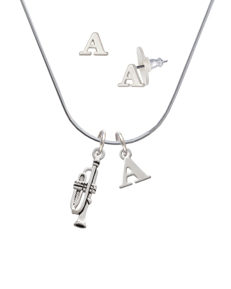 Silvertone Trumpet Charm Necklace & Stud Earrings Jewelry Set - Perfect for Birthdays, Anniversaries & Gifts
