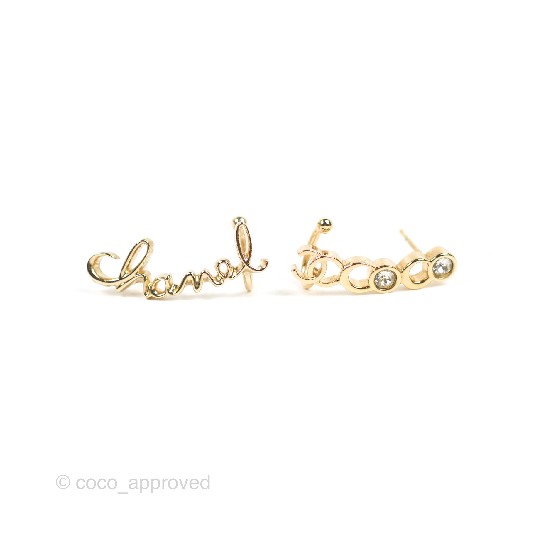 Chanel CC Coco Crystal Earrings & Ear Cuff Set - Gold Tone Fashion Jewelry 22P Collection | Perfect for Parties, Weddings & Evening Events