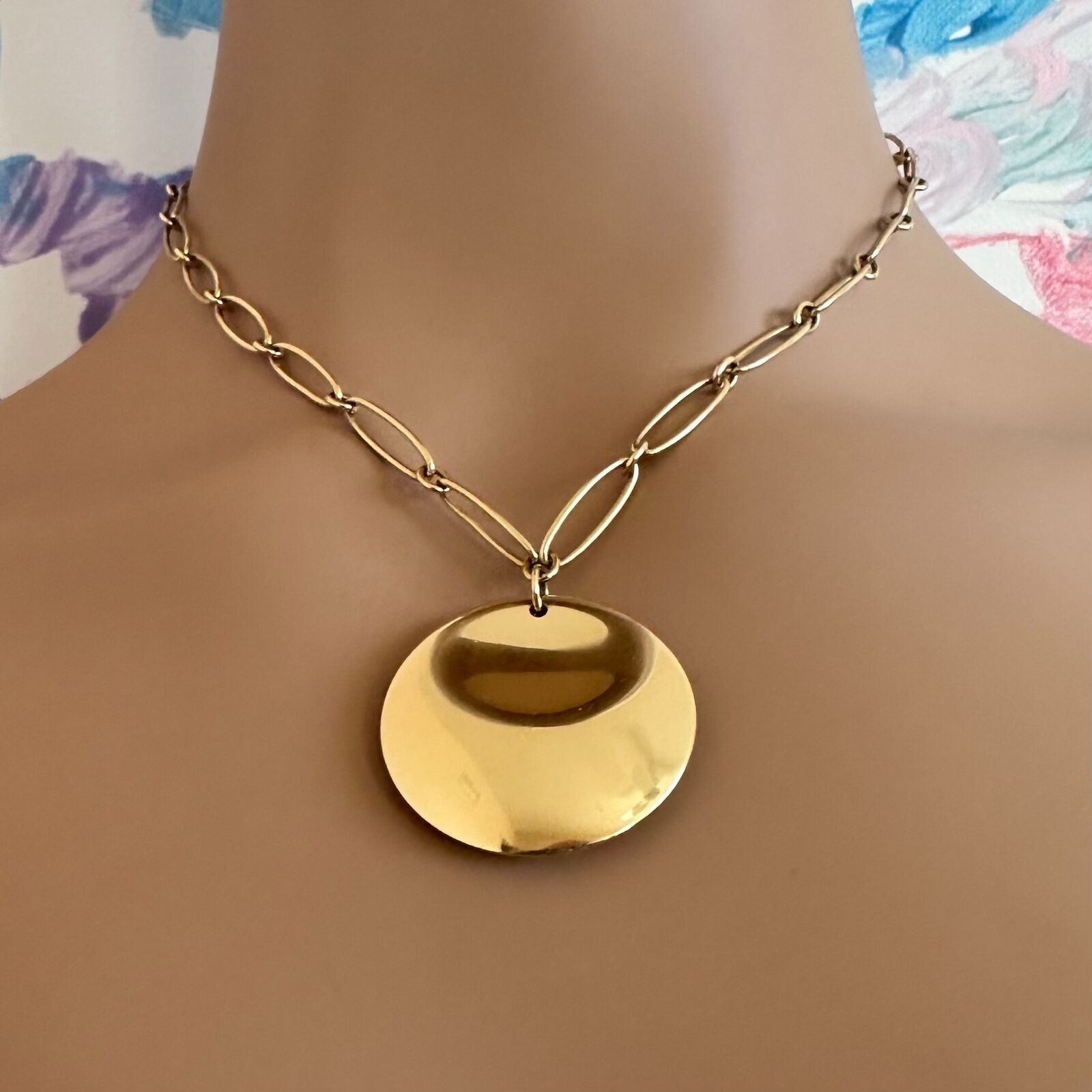 Authentic Tiffany & Co Peretti 18k Yellow Gold 30mm Disc Pendant Necklace - Elegant Jewelry Gift for Women, Perfect for Weddings, Anniversaries & Special Occasions