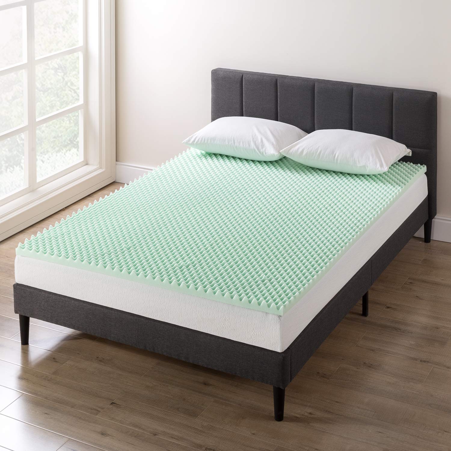 2 Inch Egg Crate Memory Foam Mattress Topper with Aloe Infusion - CertiPUR-US Certified, Twin Size, Green | Cooling Bed Topper for Pressure Relief & Back Pain | Perfect for Guest Beds, Dorms & Hot Sleepers