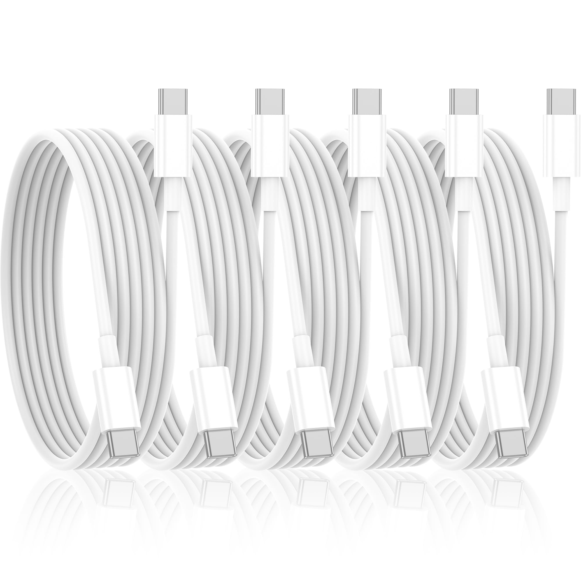 5-Pack 6FT USB C to USB C Cable 60W Fast Charging - Compatible with iPhone 15/16/Pro/Plus/Max, iPad Air 4/5, iPad Mini 6, iPad Pro 11/12.9, MacBook Air/Pro - Perfect for Home, Office & Travel Charging