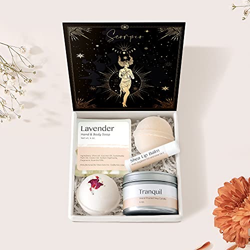 Scorpio Zodiac Gift Box Set - Unique Tarot Birthday & Holiday Present for Best Friends, Sister, Niece, Women | Includes Heartfelt Card & Spa Gifts | Perfect for Birthdays, Anniversaries, Christmas & Self-Care Moments