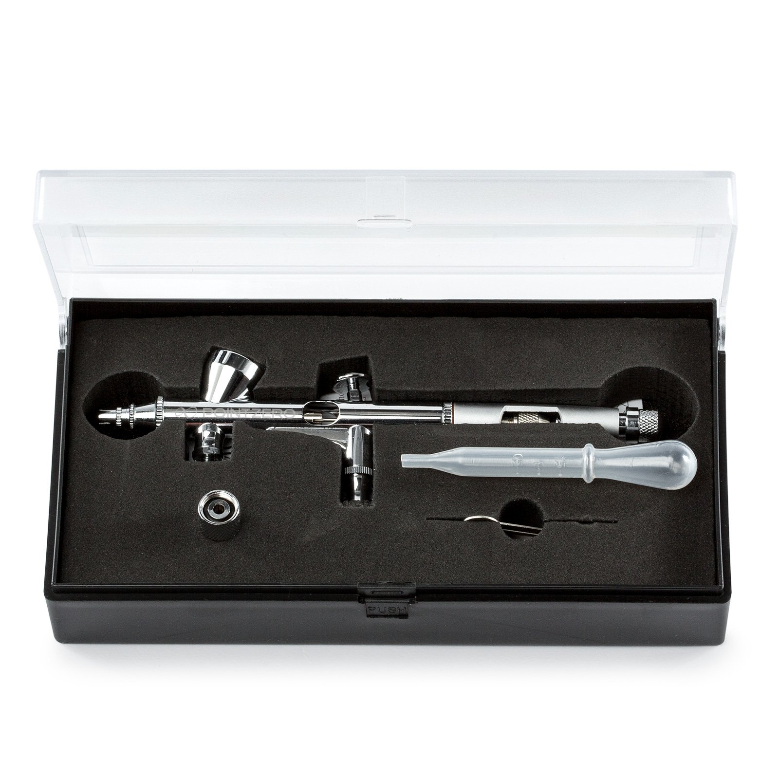 PointZero Precision Dual-Action 2cc Gravity-Feed Airbrush with MAC Crown Cap & 0.2mm Nozzle - Professional Airbrush Kit for Model Painting, Cake Decorating & Nail Art