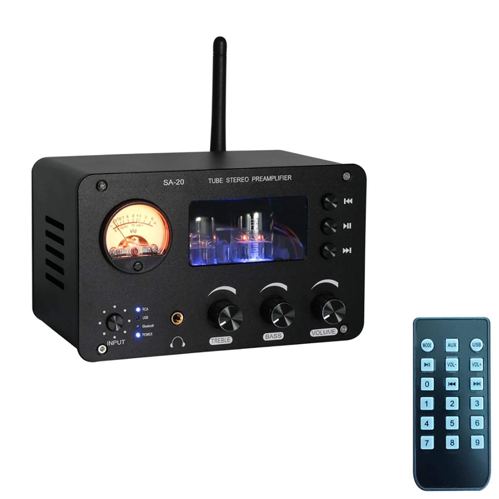 High Fidelity Tube Preamplifier with Bluetooth 5.0 - 4 Input 2 Output HiFi Audio Amplifier for Home Theater System | Supports USB/TF Card/Radio/Coaxial/Optical/RCA - Perfect for Audiophiles & Music Lovers