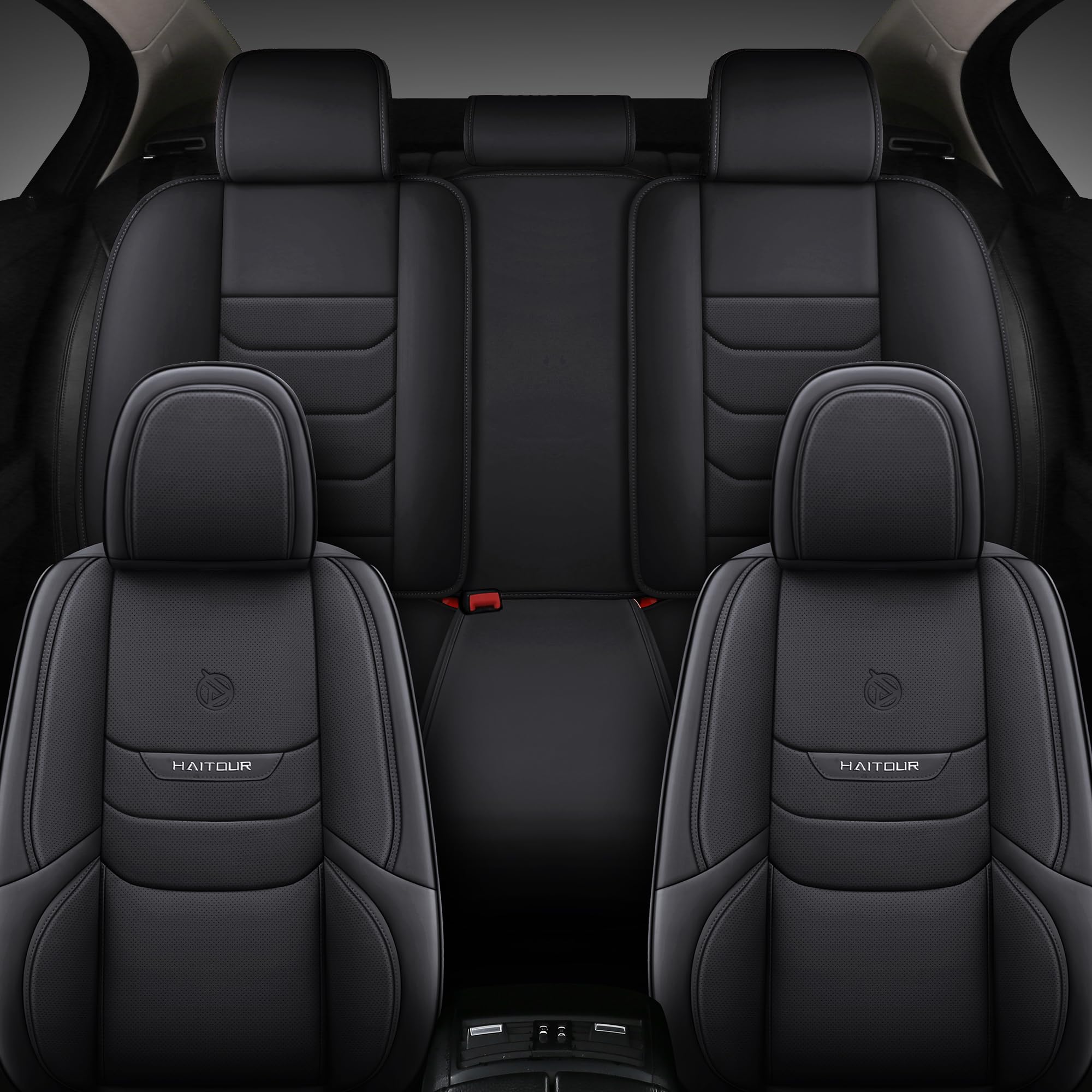 Universal Fit Full Coverage Leather Car Seat Covers for Cars, Sedans, Trucks & SUVs - Waterproof Luxury Seat Protector with Cushion (5-Seat Set, Black) - Perfect for Daily Commute, Road Trips & Vehicle Protection