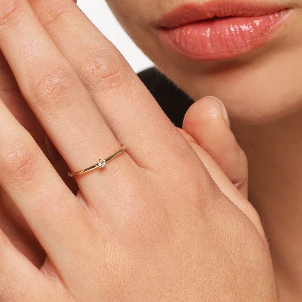 10k Gold Micro Diamond Round Solitaire Ring - Elegant Engagement & Wedding Band for Women | Perfect for Proposals, Anniversaries & Special Occasions