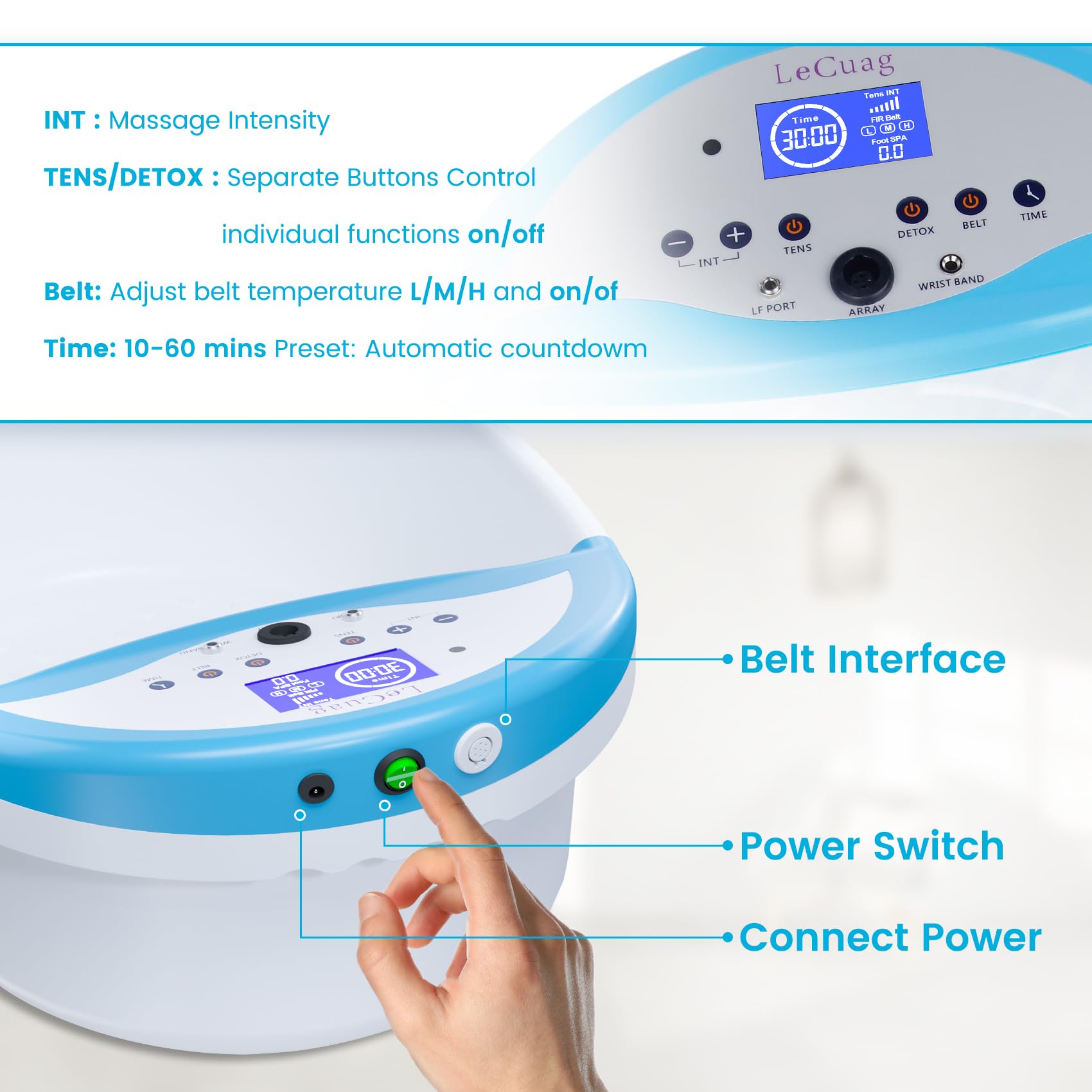 Ionic Foot Bath Detox Machine - Portable Foot Spa for Home Use with Massager Slippers, Heating Waist Belt, 2 Super Ion Arrays & 10 Liners | Relaxing Foot Care, Stress Relief & Detox Therapy for Wellness & Self-Care