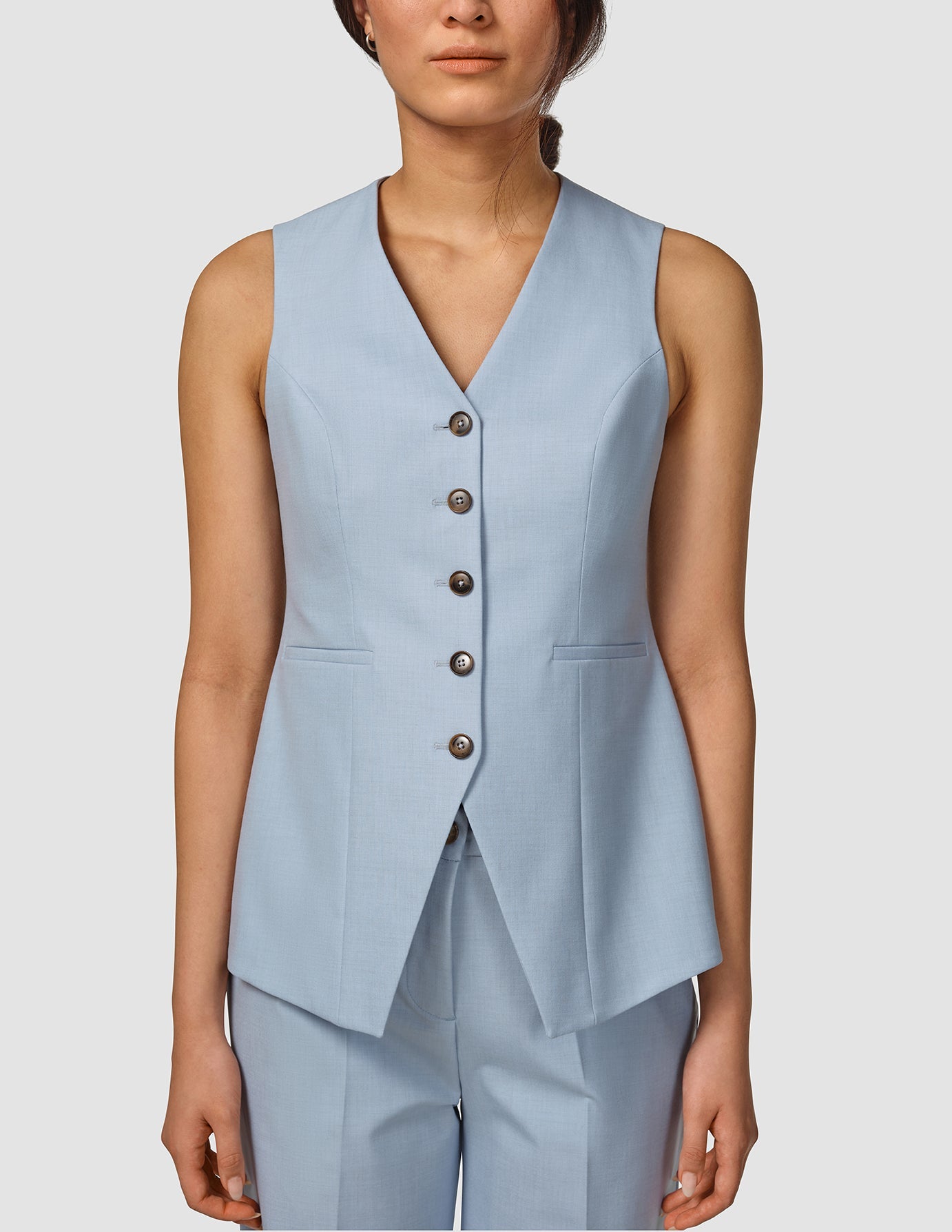 Essential Long Vest in Sky Blue Melange - Lightweight Layering Piece for Women's Casual & Outdoor Wear