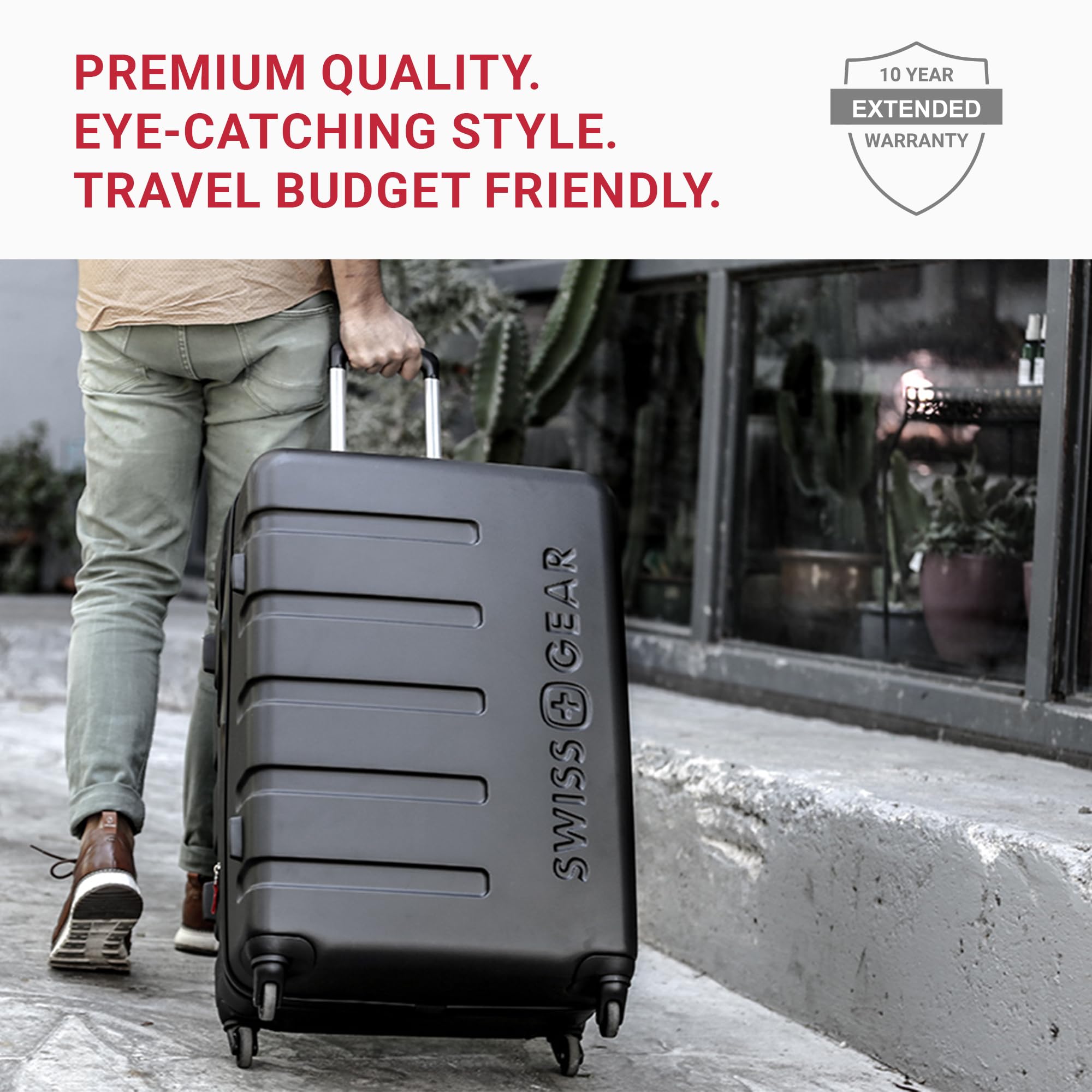 SwissGear 7366 Hardside Expandable Luggage Set with 360° Spinner Wheels, Coral Almond (19/23/27 Inch 3-Piece) - Perfect for International Travel, Business Trips & Family Vacations