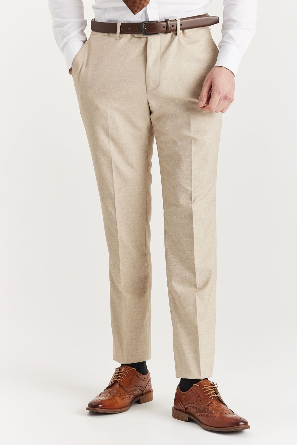 Belmont Men's Beige Casual Trousers - Comfortable Slim Fit Dress Pants for Office, Business & Formal Occasions