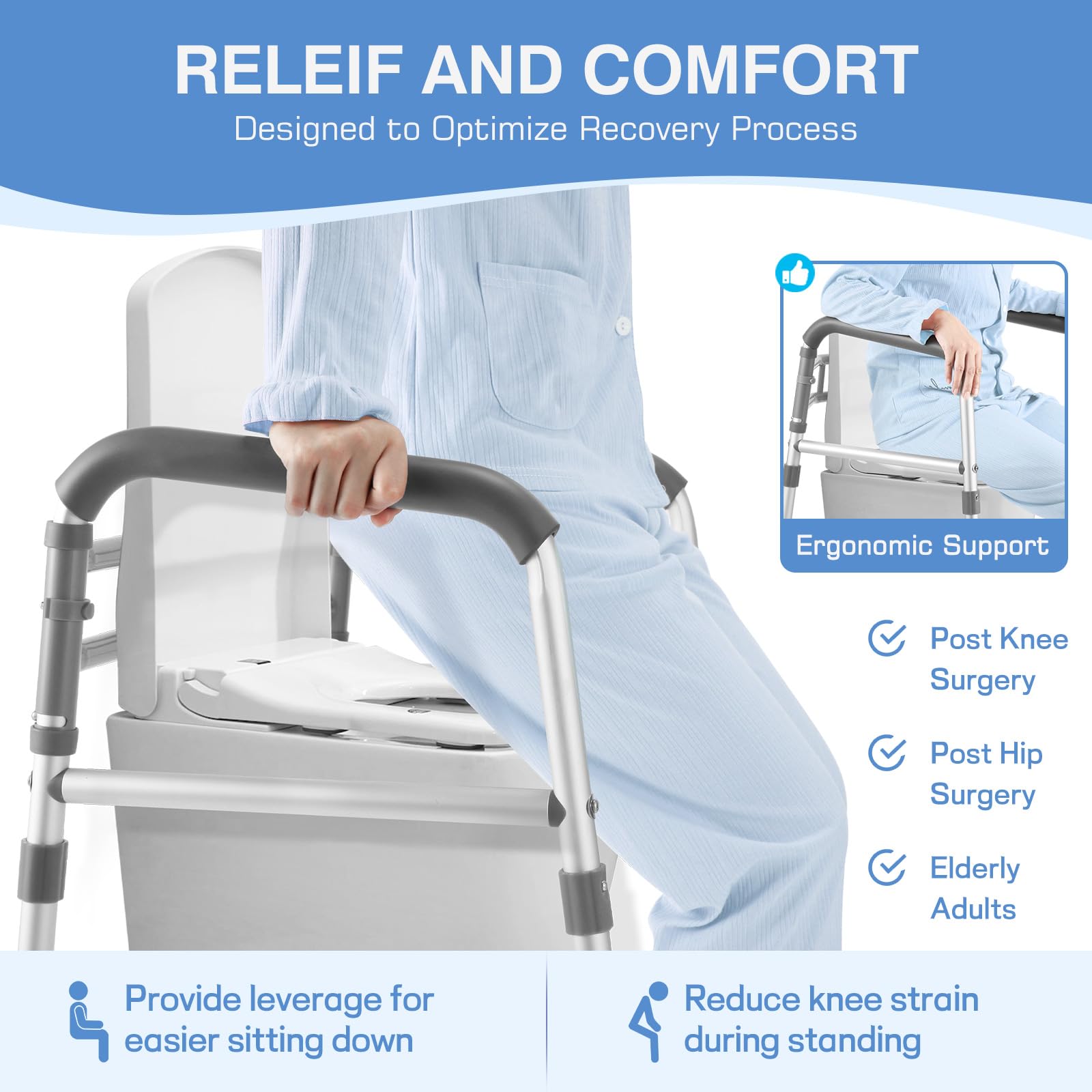 **Adjustable Toilet Safety Rails for Elderly & Disabled - Sturdy Handlebars with Reinforced Bars & Suction Cups - Universal Fit for Most Toilets - Ideal for Seniors, Bariatrics & Mobility Assistance**    *(Use Case: Provides secure support for safe sitting and standing, perfect for bathrooms, hospitals, and home care settings.)*