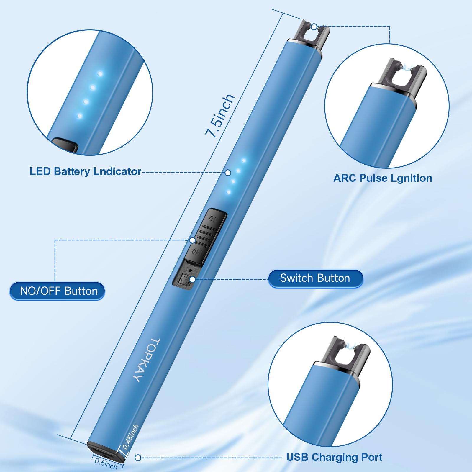 USB Rechargeable Plasma Lighter - Windproof Flameless for Candles, Grill, Camping (Lake Blue)