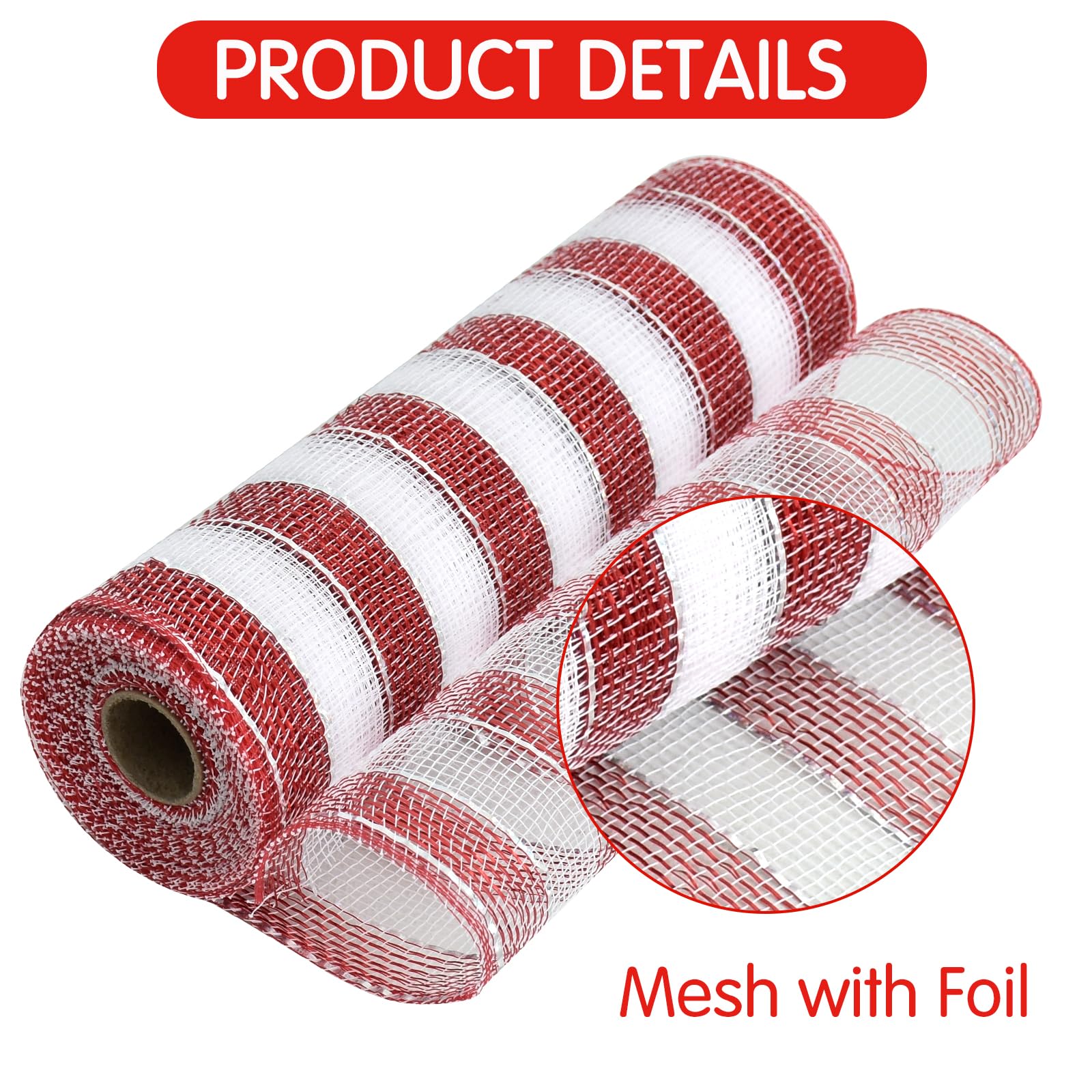 TONIFUL 4 Rolls 10 Inch Red and White Decorative Mesh Ribbon - 30ft per Roll (120ft Total) for Wreath Making, Front Door Decor, Christmas Tree, New Year, Valentine's Day, Halloween Crafts, Party & Gift Wrapping