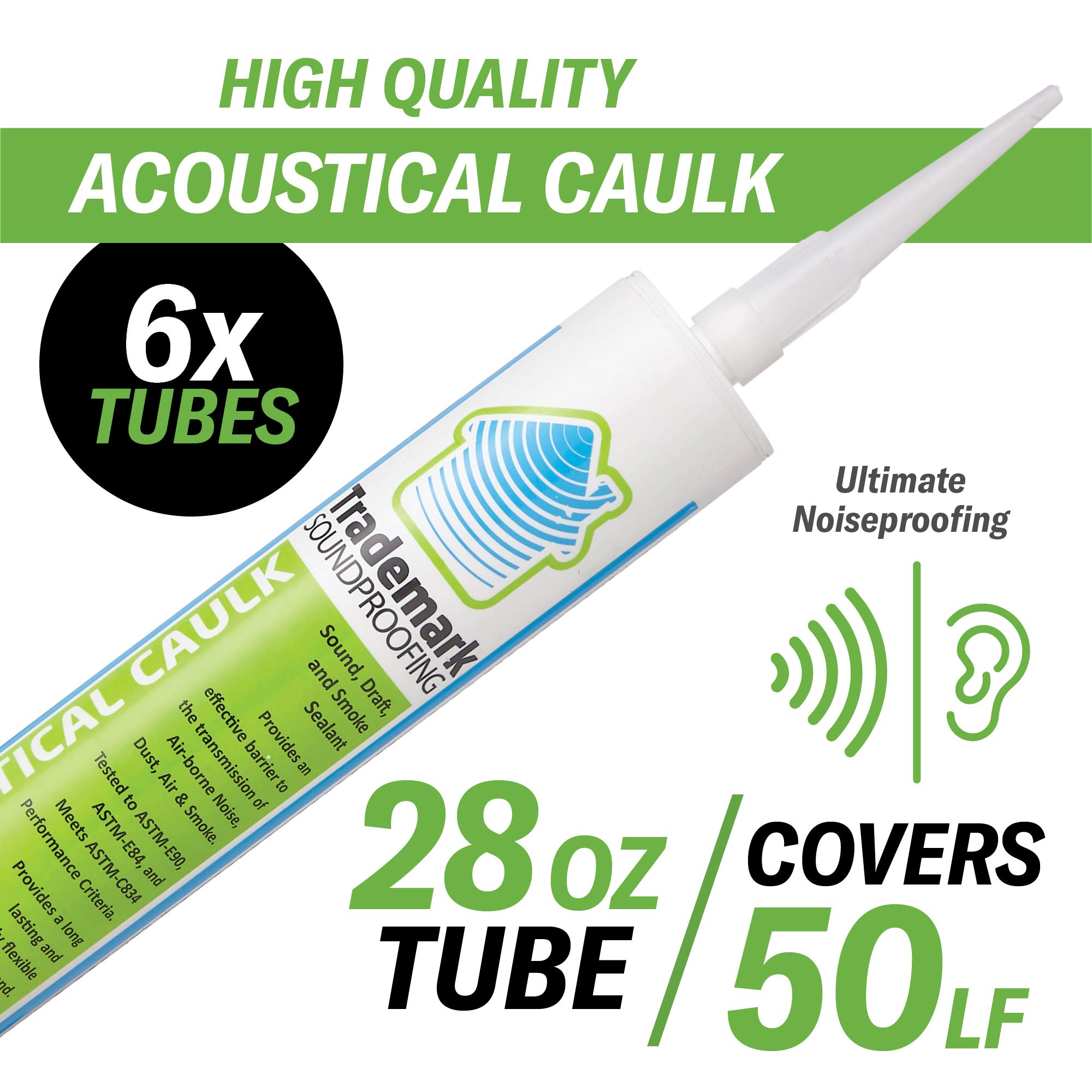 TMS Soundproofing Acoustical Sealant Caulk - Premium Acoustic Sealant for Walls & Ceilings (6 Tubes, 28oz Each) - Durable Noise Reduction Caulking for Home Studios, Theaters & Offices
